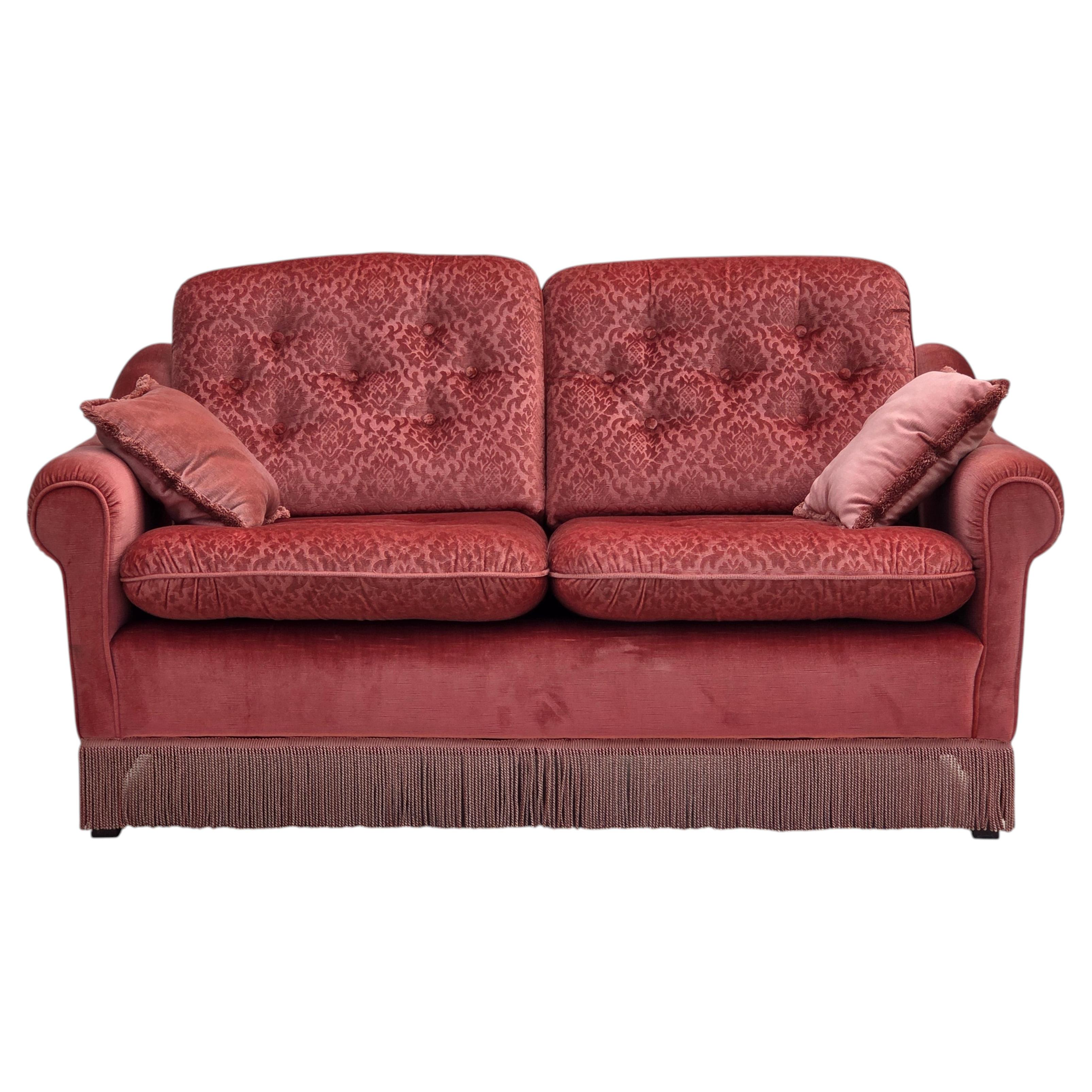 1980s, Scandinavian 2-seater sofa, pink furniture velour. For Sale