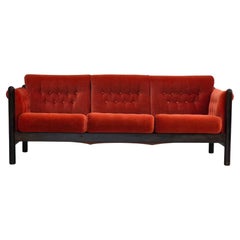 Used 1980s, Scandinavian 3 seater sofa, original very good condition, velour, oak.