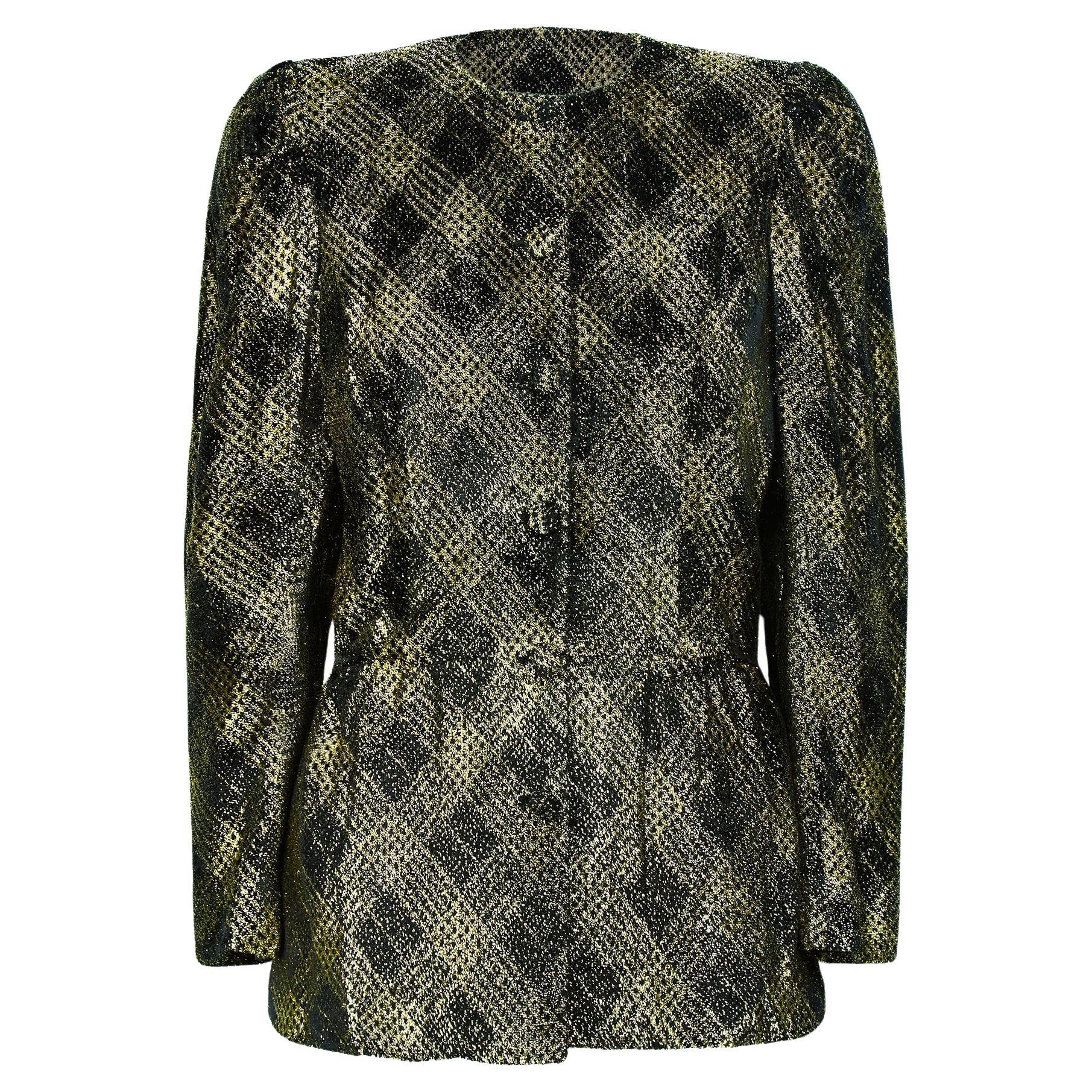 1980s Schiaparelli Black Chenille Velvet and Gold Lurex Jacket