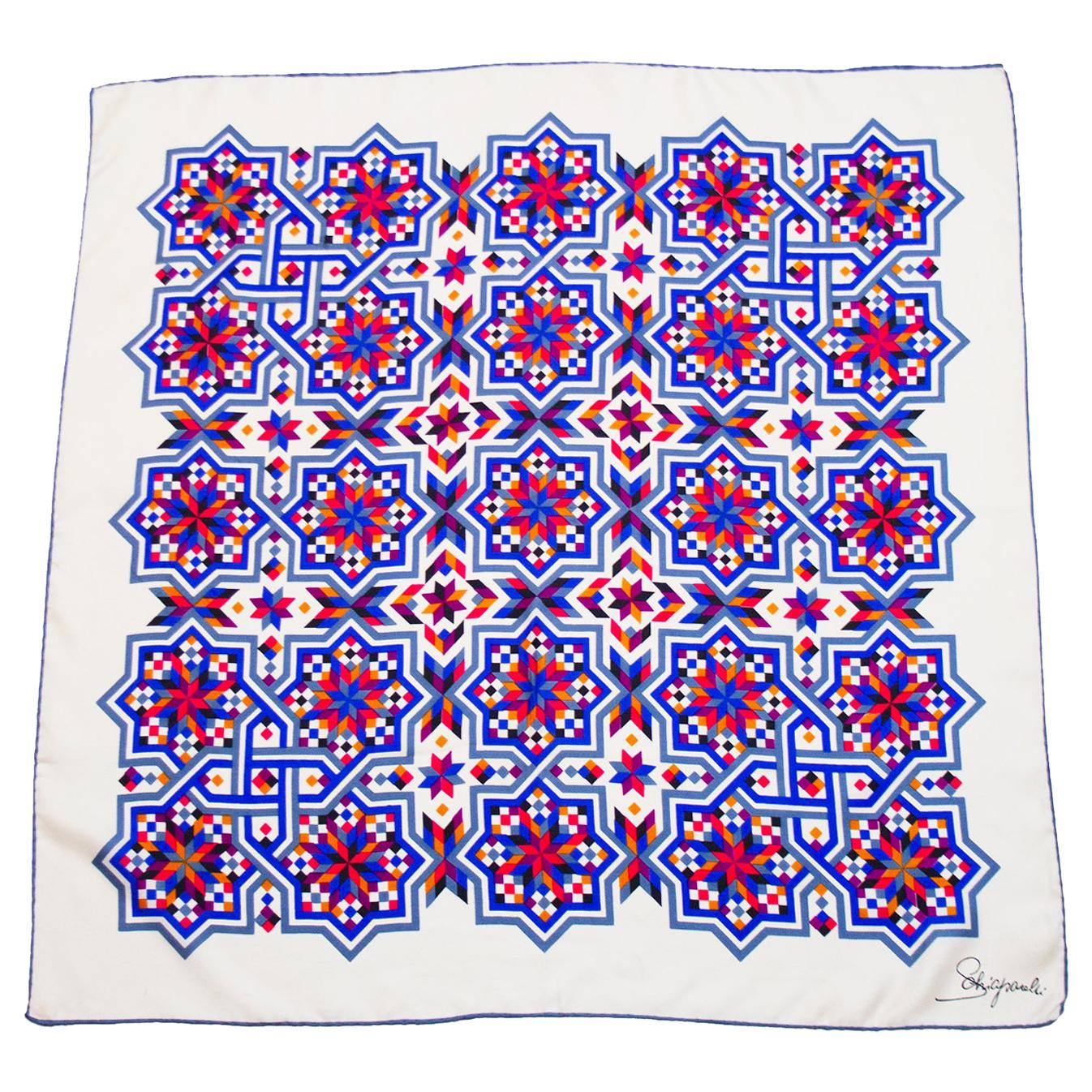1980s Schiaparelli Geometric Star Print Silk Scarf 