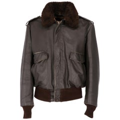 Used 1980s Schott USA Dark Brown Leather Jacket with Fur Collar