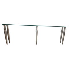 Skulpturaler Konsolentisch aus Aluminium und Glas aus den 1980er Jahren, postmodern
