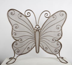 1980s Sculptural Butterfly Form Firescreen Hand Wrought Painted Metal & Mesh