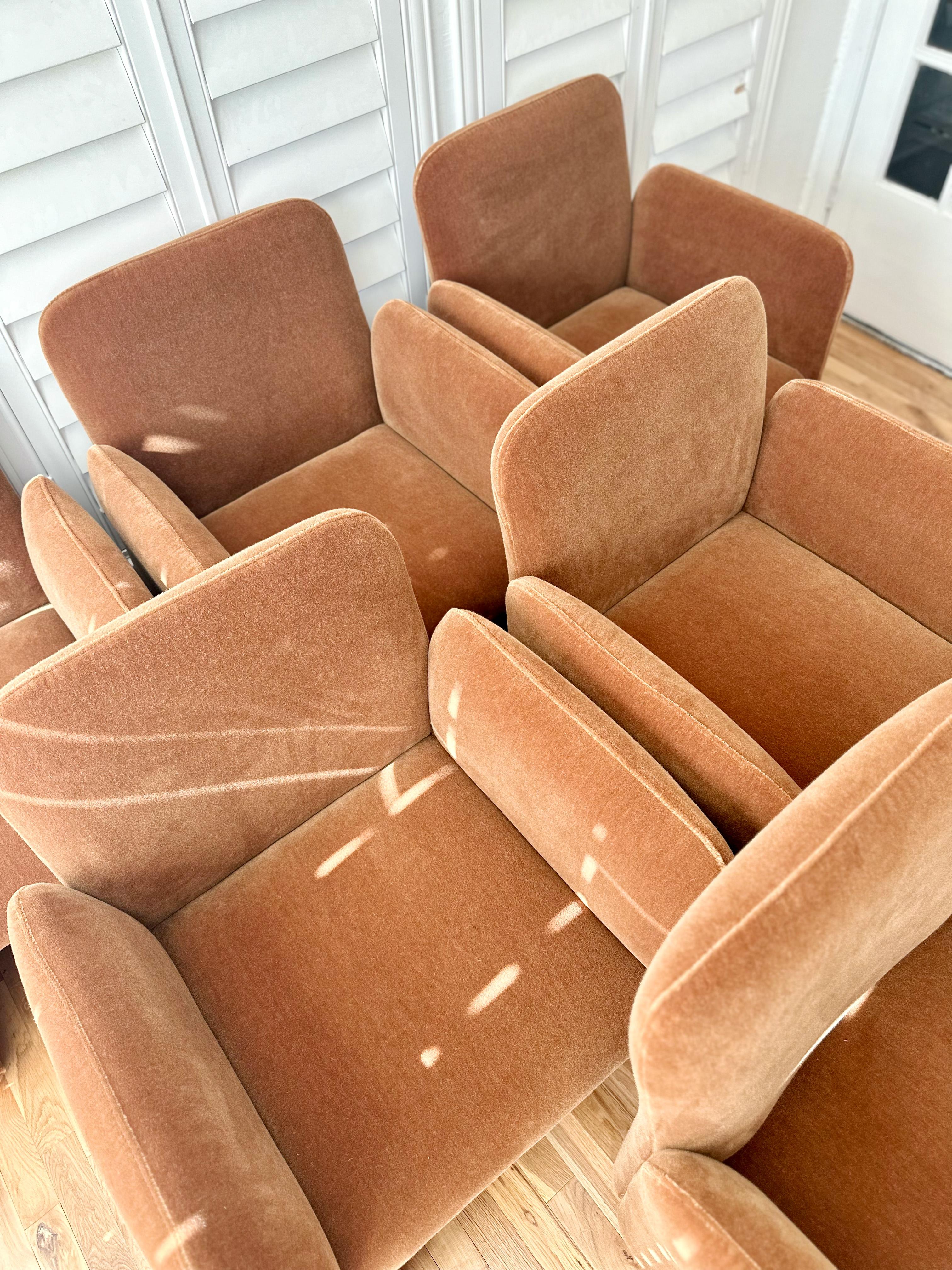 Post-Modern 1980s Sculptural Caramel Mohair Dining Chairs, Set of 6
