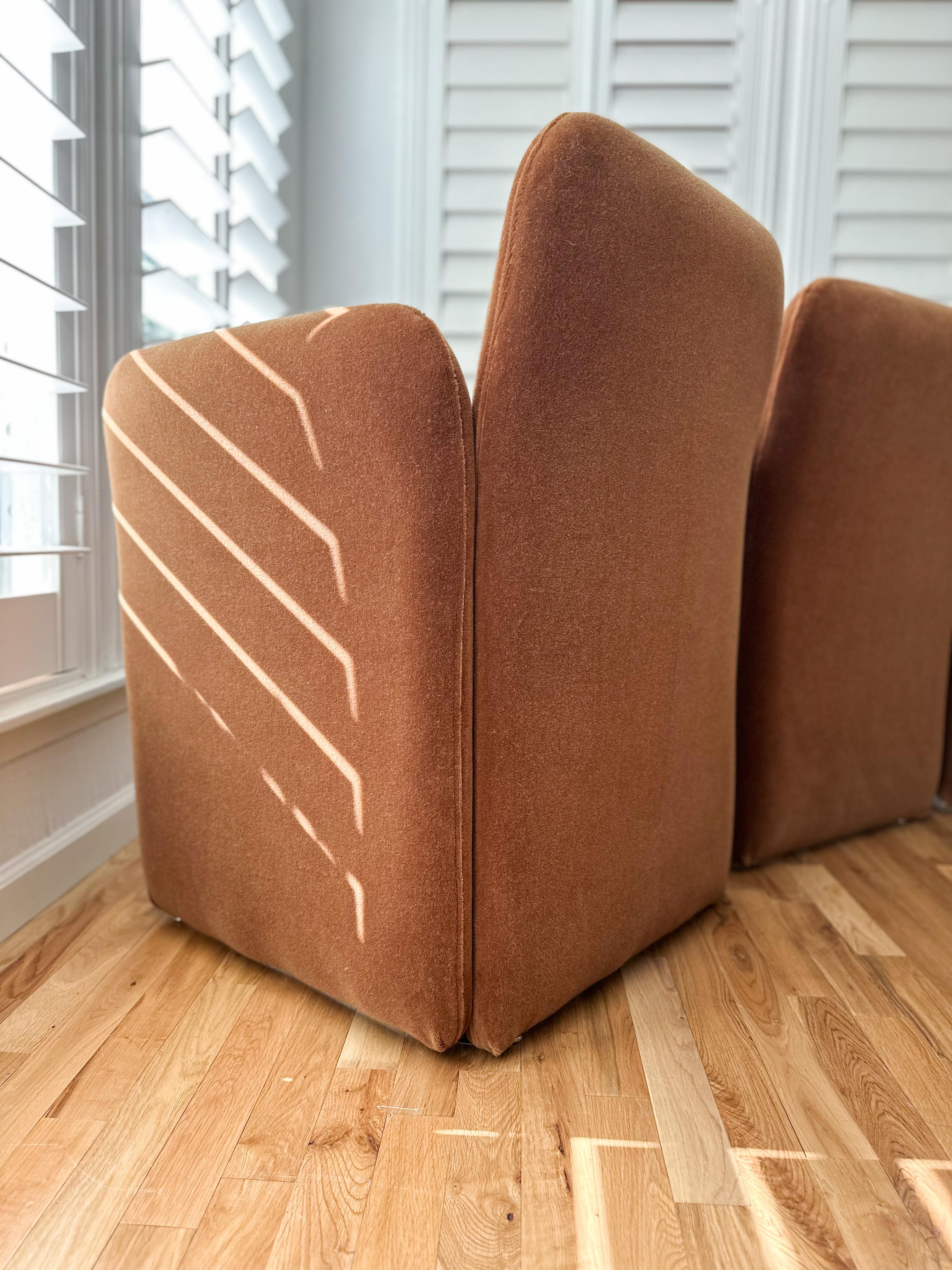 American 1980s Sculptural Caramel Mohair Dining Chairs, Set of 6
