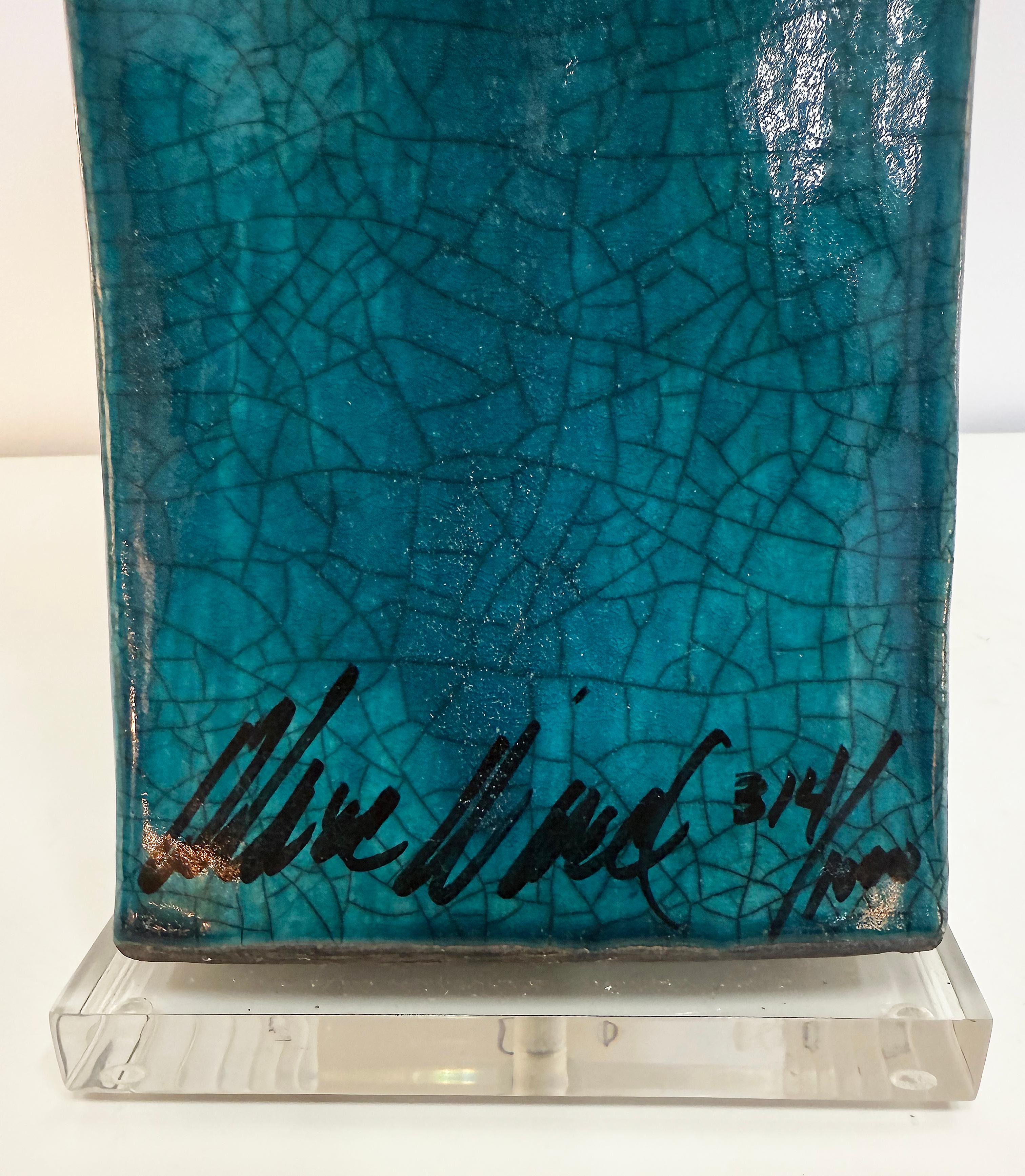 1980s Sculptural Ceramic Glazed  Table Lamp on Lucite Base, Signed and Numbered For Sale 5
