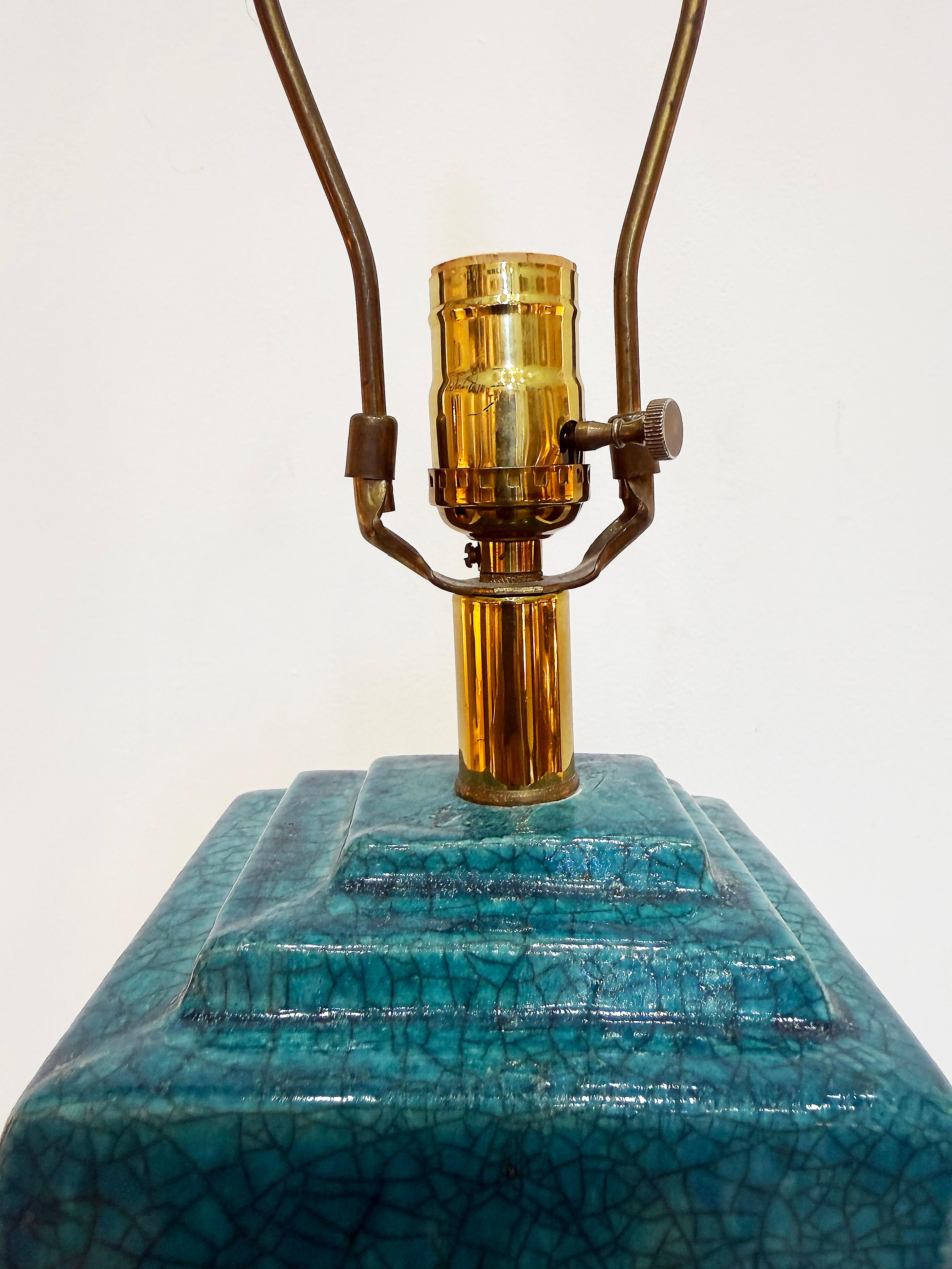 1980s Sculptural Ceramic Glazed  Table Lamp on Lucite Base, Signed and Numbered For Sale 1