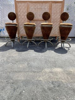 Sgabelli girevoli in velluto leopardato degli anni '80 Sculptural Velvet Steel Chairs