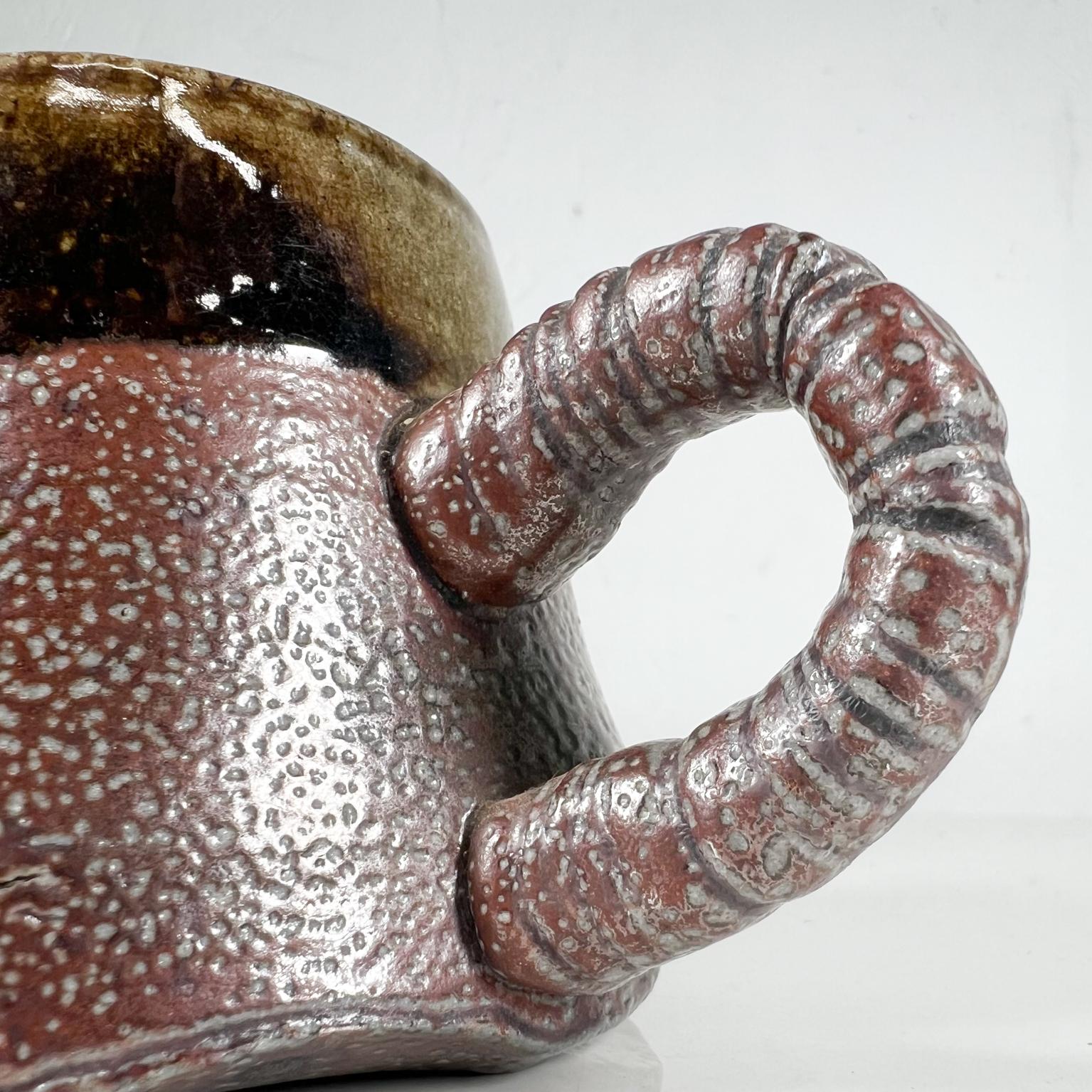 Modern 1980s Sculptural Dark Brown Mug Coffee Cup Pottery Art by Melching For Sale