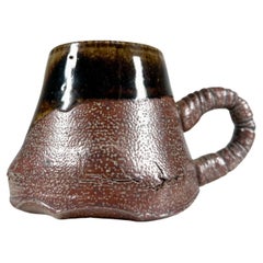 Vintage 1980s Sculptural Dark Brown Mug Coffee Cup Pottery Art by Melching