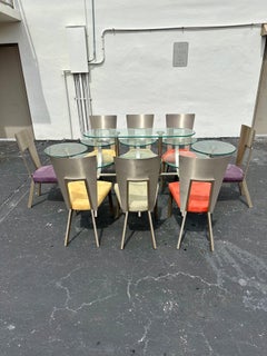 1980s Sculptural DIA Dining Circular Oval Glass Table and 8 Chairs, Set of 9