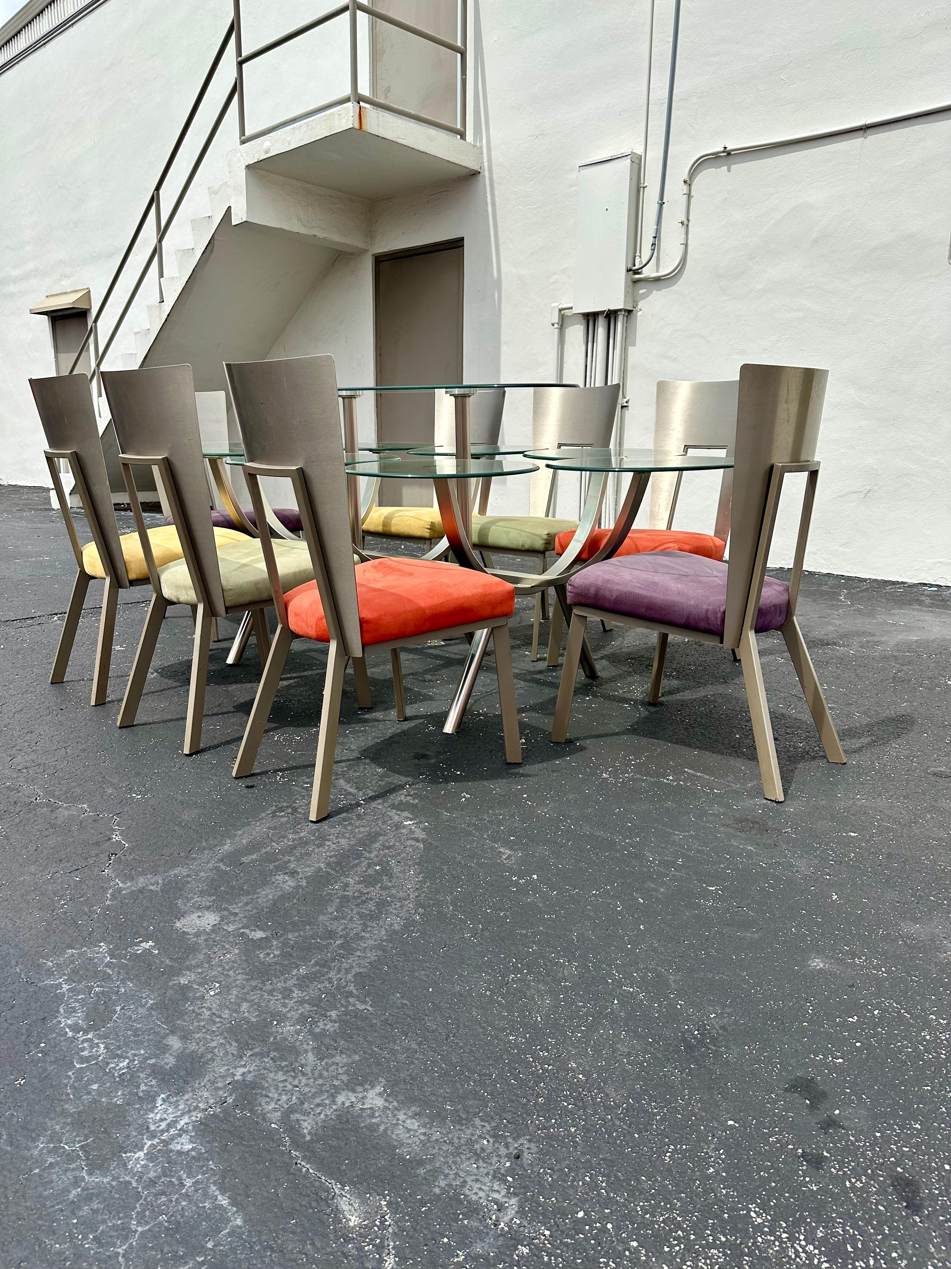 Américain Table sculpturale DIA de salle à manger circulaire ovale des années 1980, lot de 9 en vente