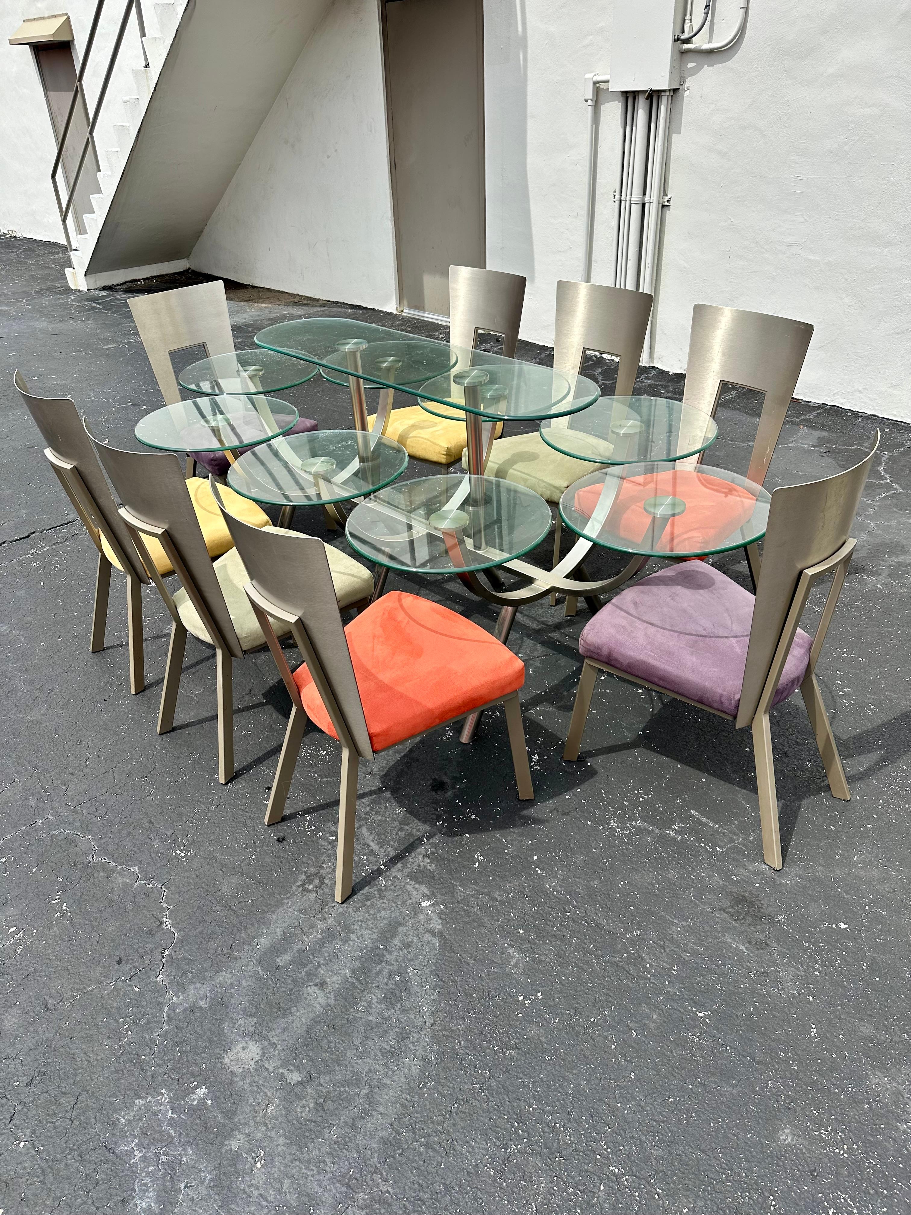 Table sculpturale DIA de salle à manger circulaire ovale des années 1980, lot de 9 Bon état - En vente à Fort Lauderdale, FL