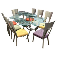 1980s Sculptural DIA Sculptural Dining Circular Oval Glass Table, Set of 9