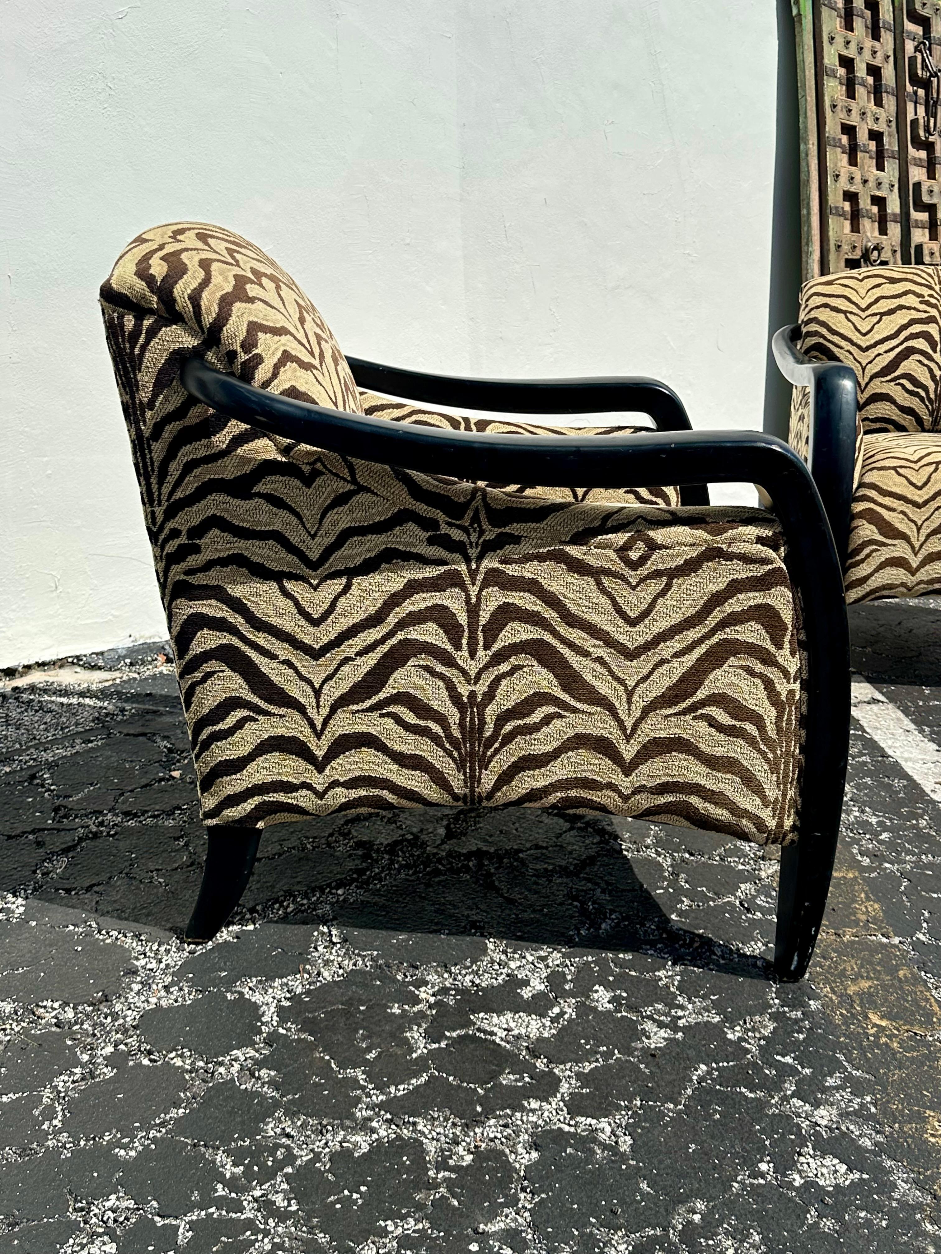 Tappezzeria Sedie scultoree degli anni '80 in legno di zebra ebanizzato marrone, set di 2 in vendita