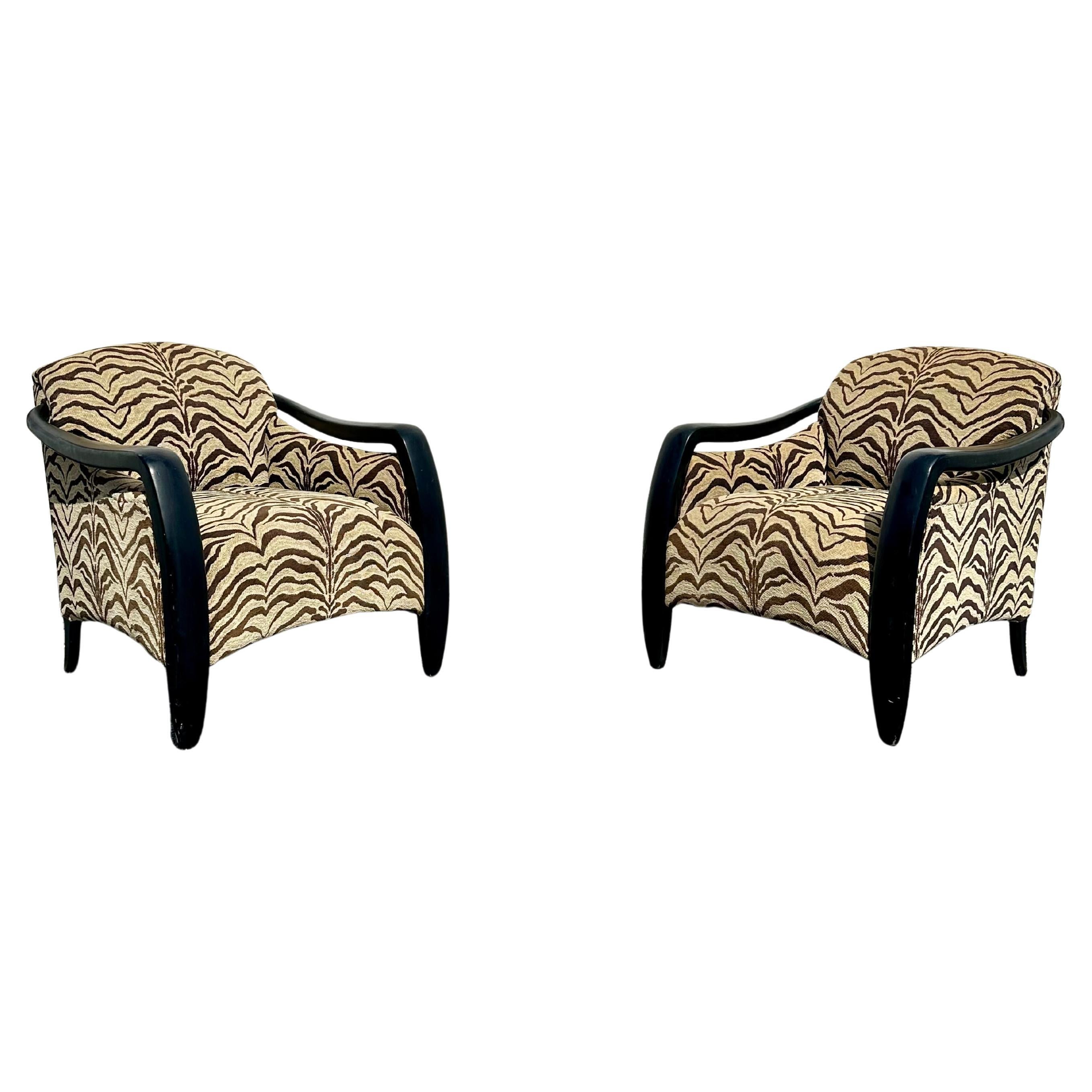 1980s Sculptural Ebonized Brown Beiges Zebra Wood Chairs, Set of 2
