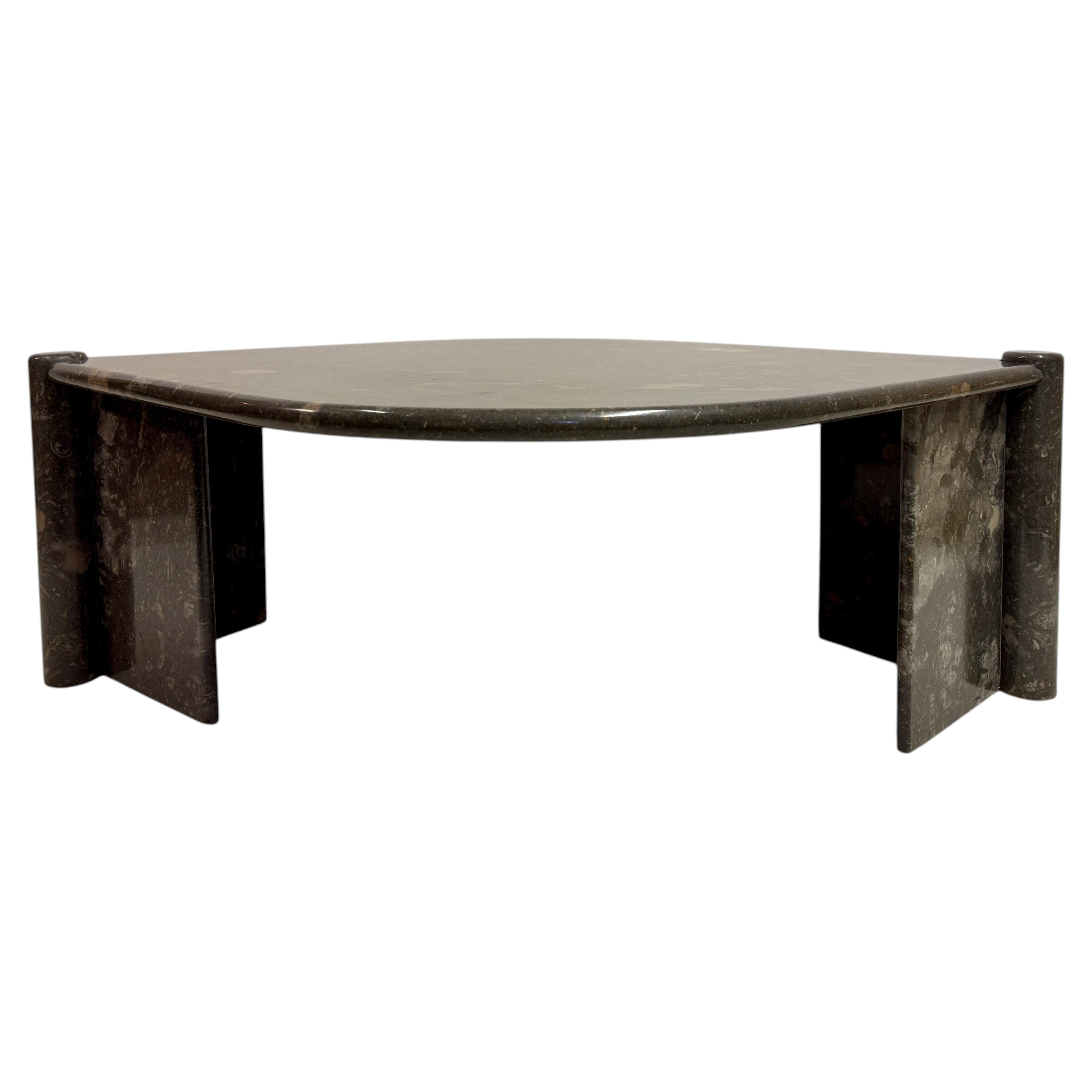 1980s Sculptural Eye Shaped Coffee Table in Fossil Marble