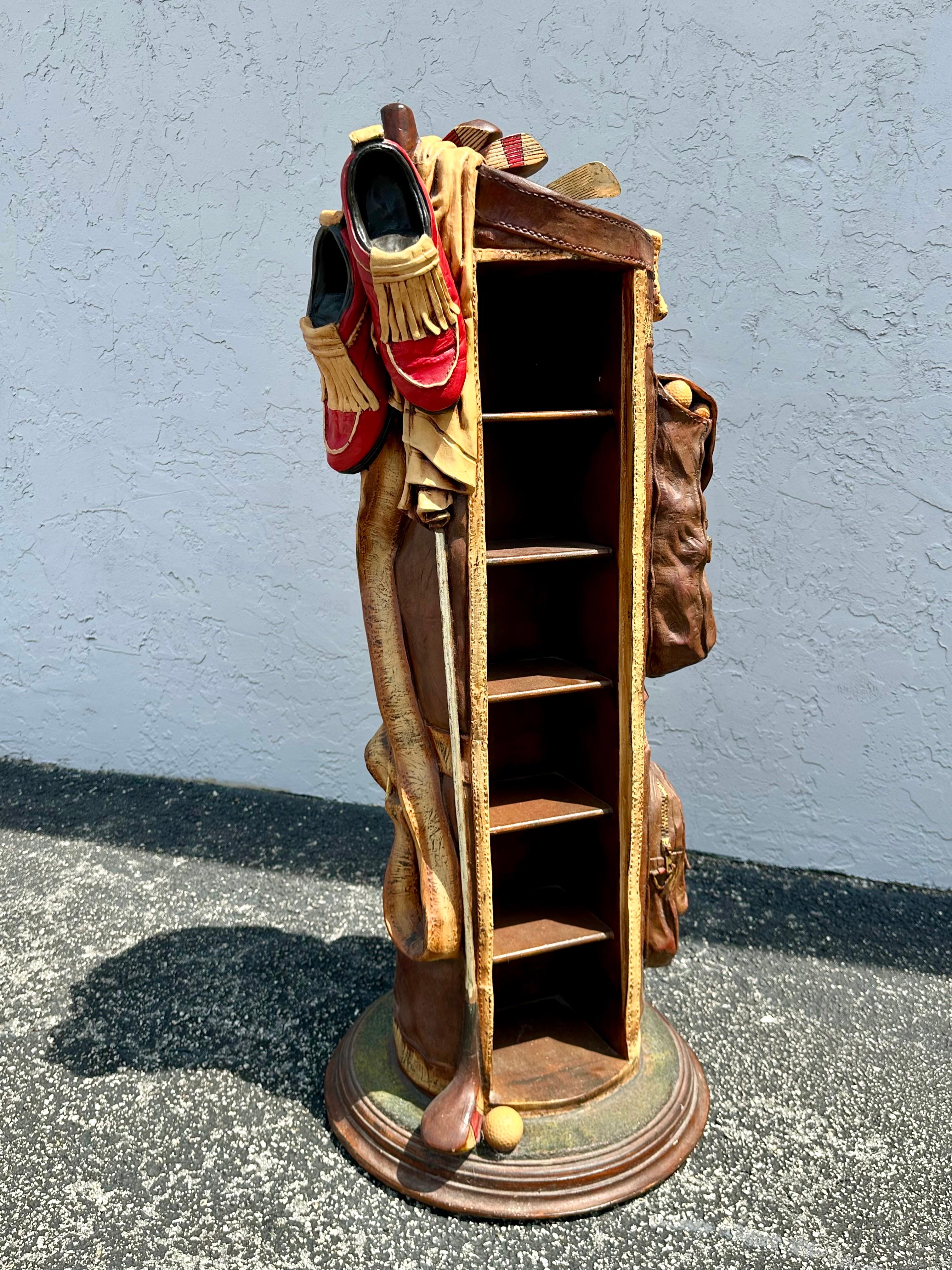 Metal 1980s Sculptural Hand Crafted Painted Faux Golf Club Display Cabinet For Sale