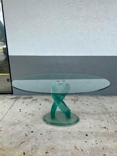 1980s Sculptural Helix Spiral Swivel Top Glass Dining Table