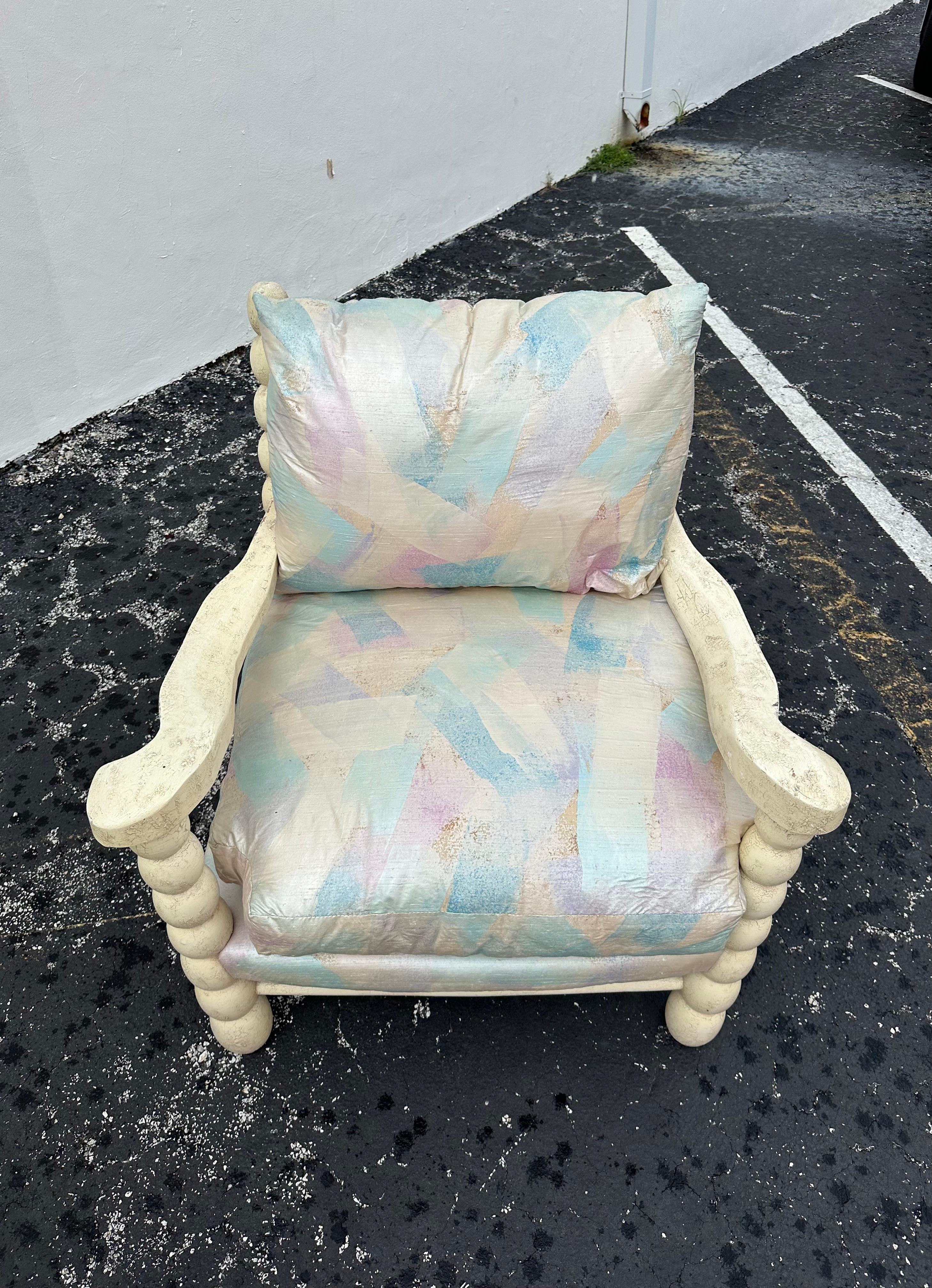 1980s Pastel Maitland Smith Gustavian Bobbin Style Rustic Chairs, Set of 2 For Sale 3