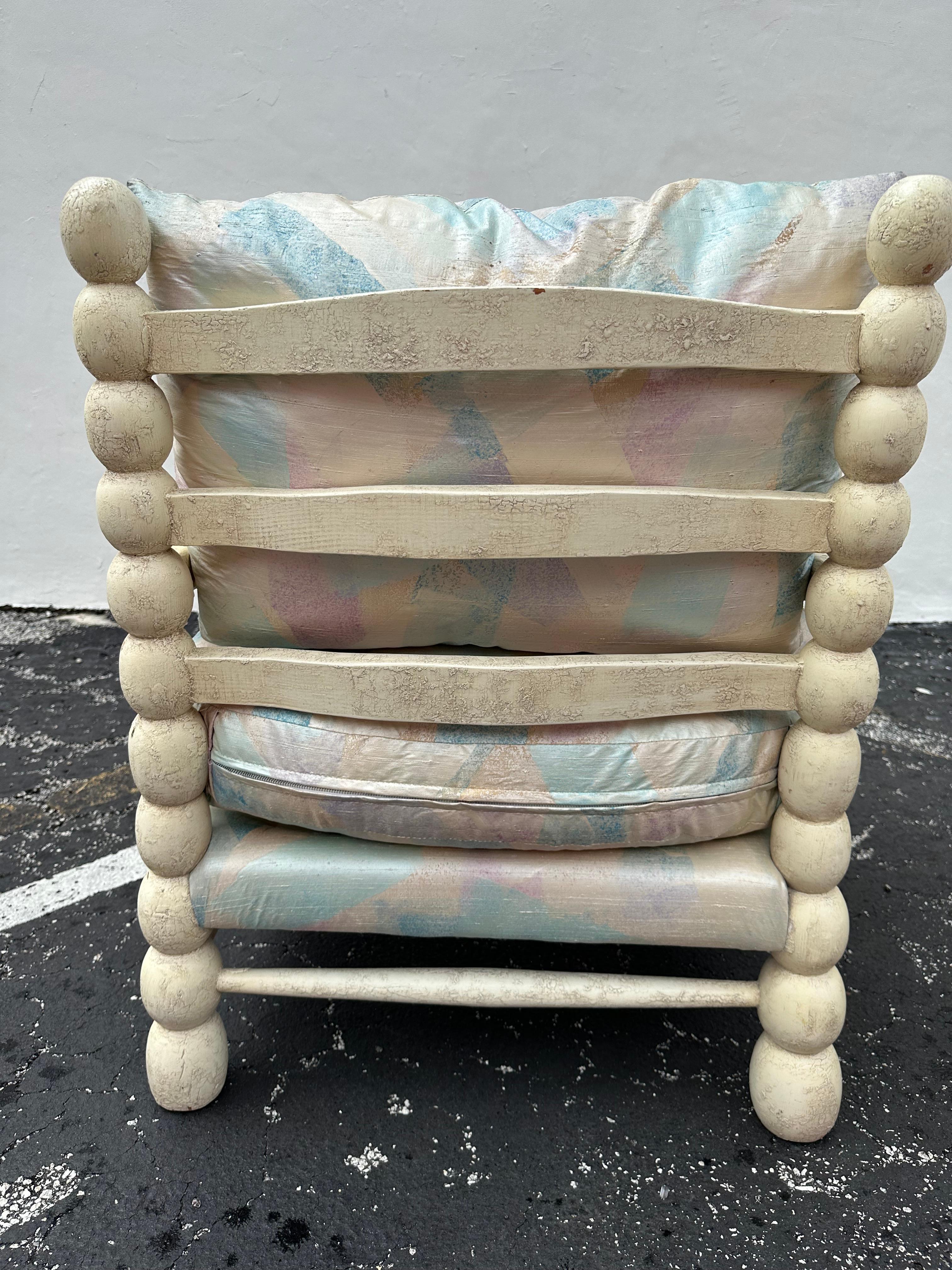 1980s Pastel Maitland Smith Gustavian Bobbin Style Rustic Chairs, Set of 2 For Sale 4