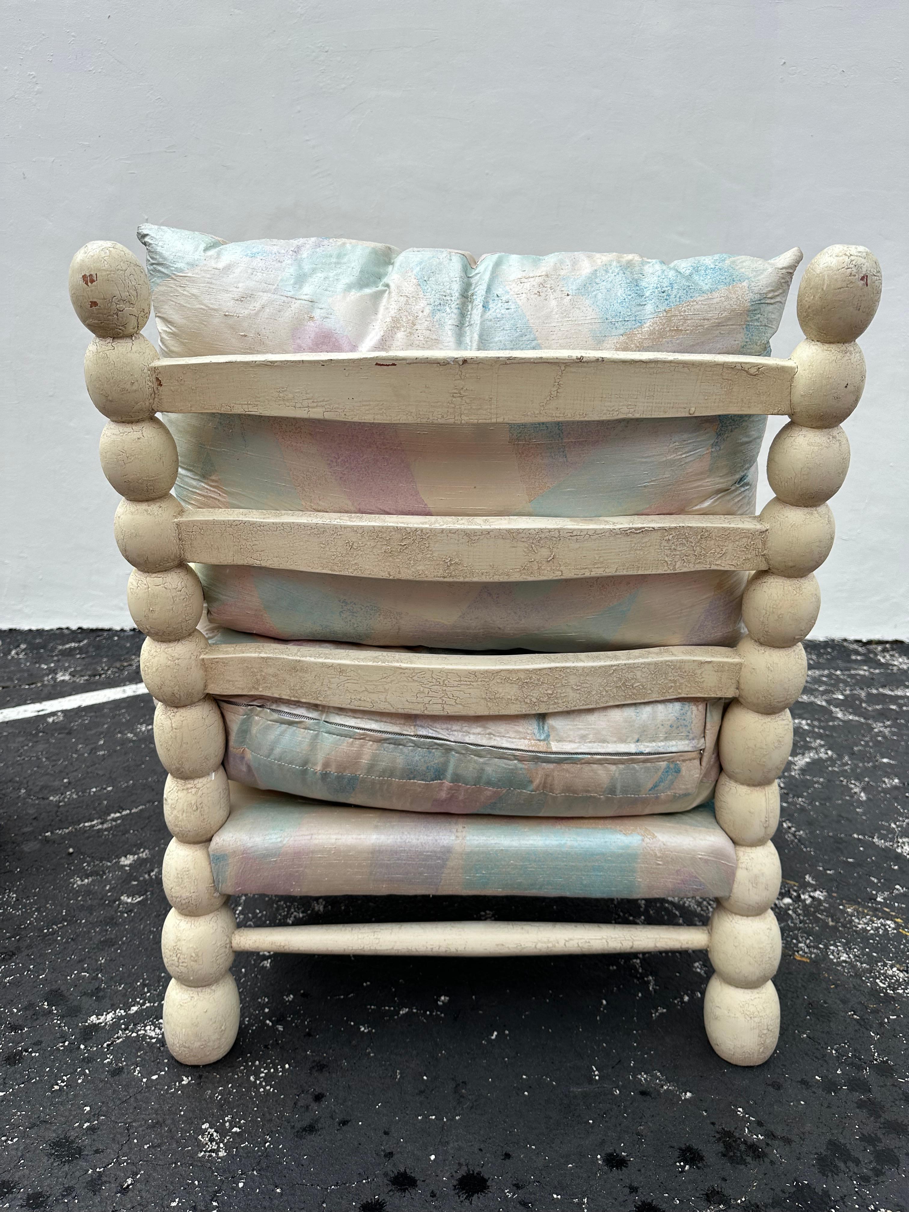 1980s Pastel Maitland Smith Gustavian Bobbin Style Rustic Chairs, Set of 2 For Sale 5