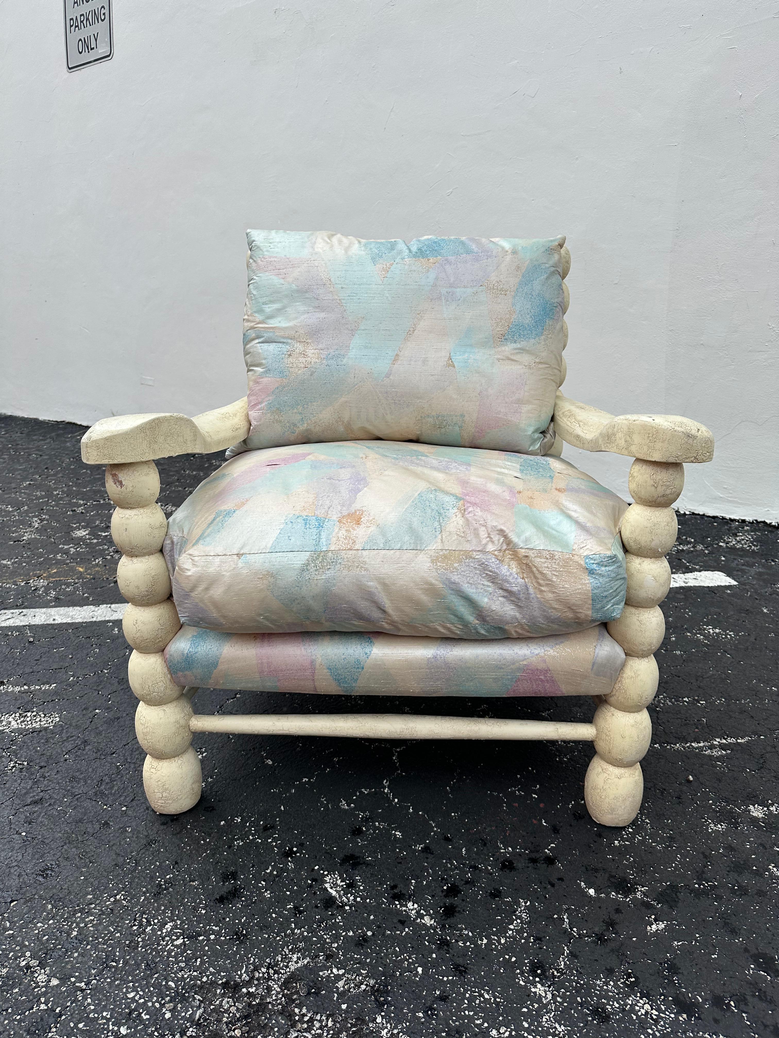 1980s Pastel Maitland Smith Gustavian Bobbin Style Rustic Chairs, Set of 2 For Sale 1