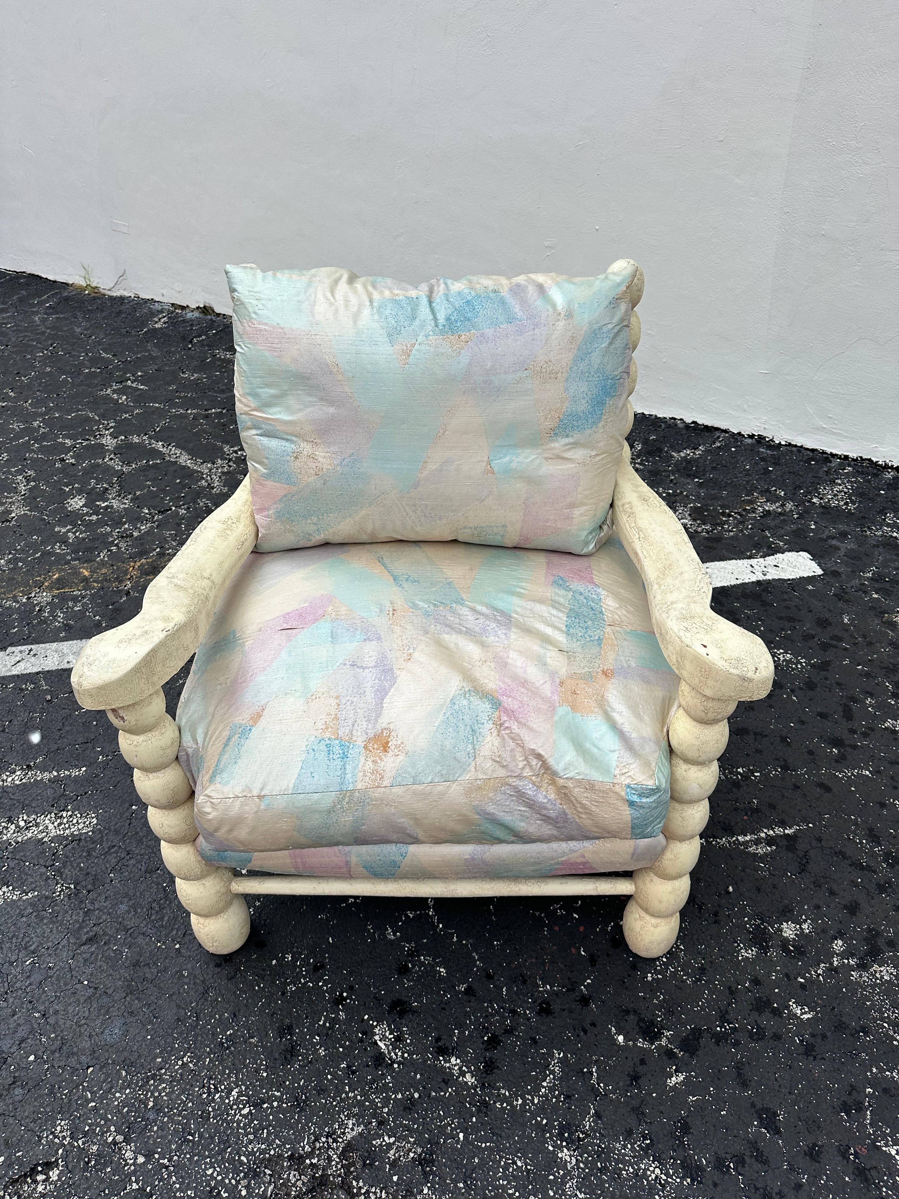 1980s Pastel Maitland Smith Gustavian Bobbin Style Rustic Chairs, Set of 2 For Sale 2