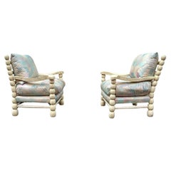 1980s Pastel Maitland Smith Gustavian Bobbin Style Rustic Chairs, Set of 2