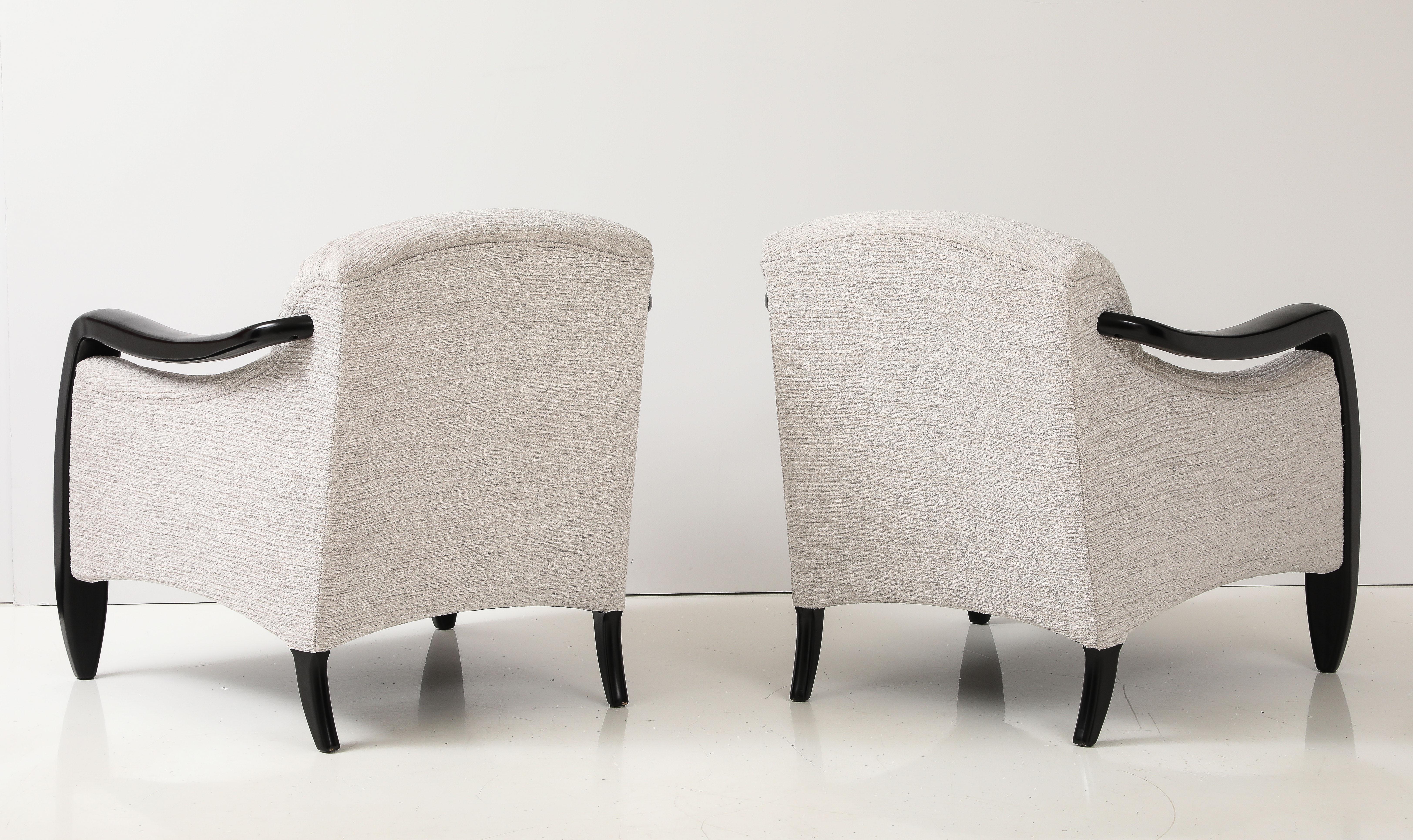 1980's Sculptural Modernist Black Lacquer Lounge Chairs 3