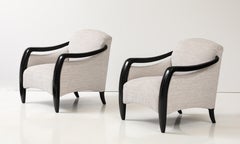 1980's Sculptural Modernist Black Lacquer Lounge Chairs