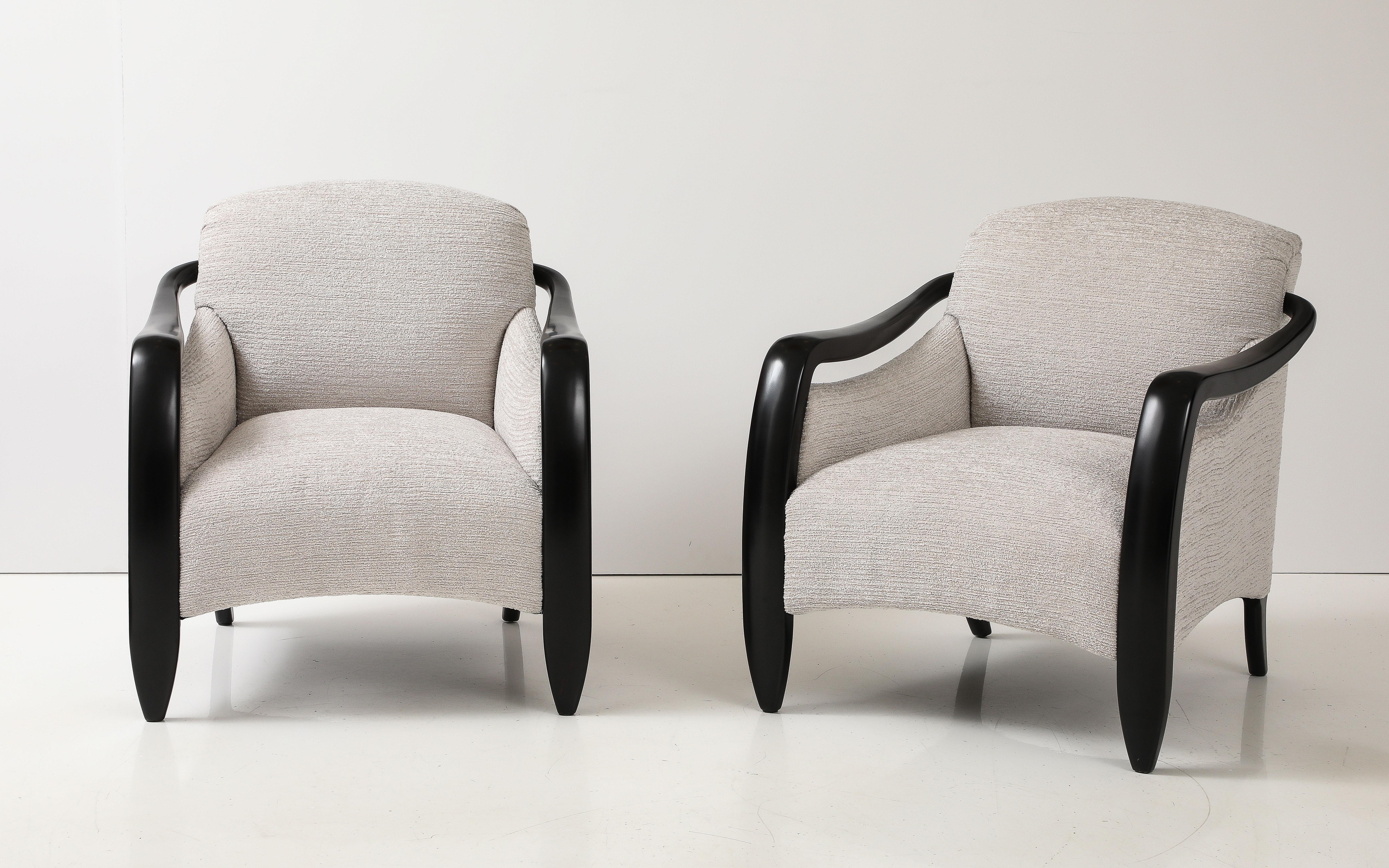 Mid-Century Modern 1980's Sculptural Modernist Black Lacquer Lounge Chairs