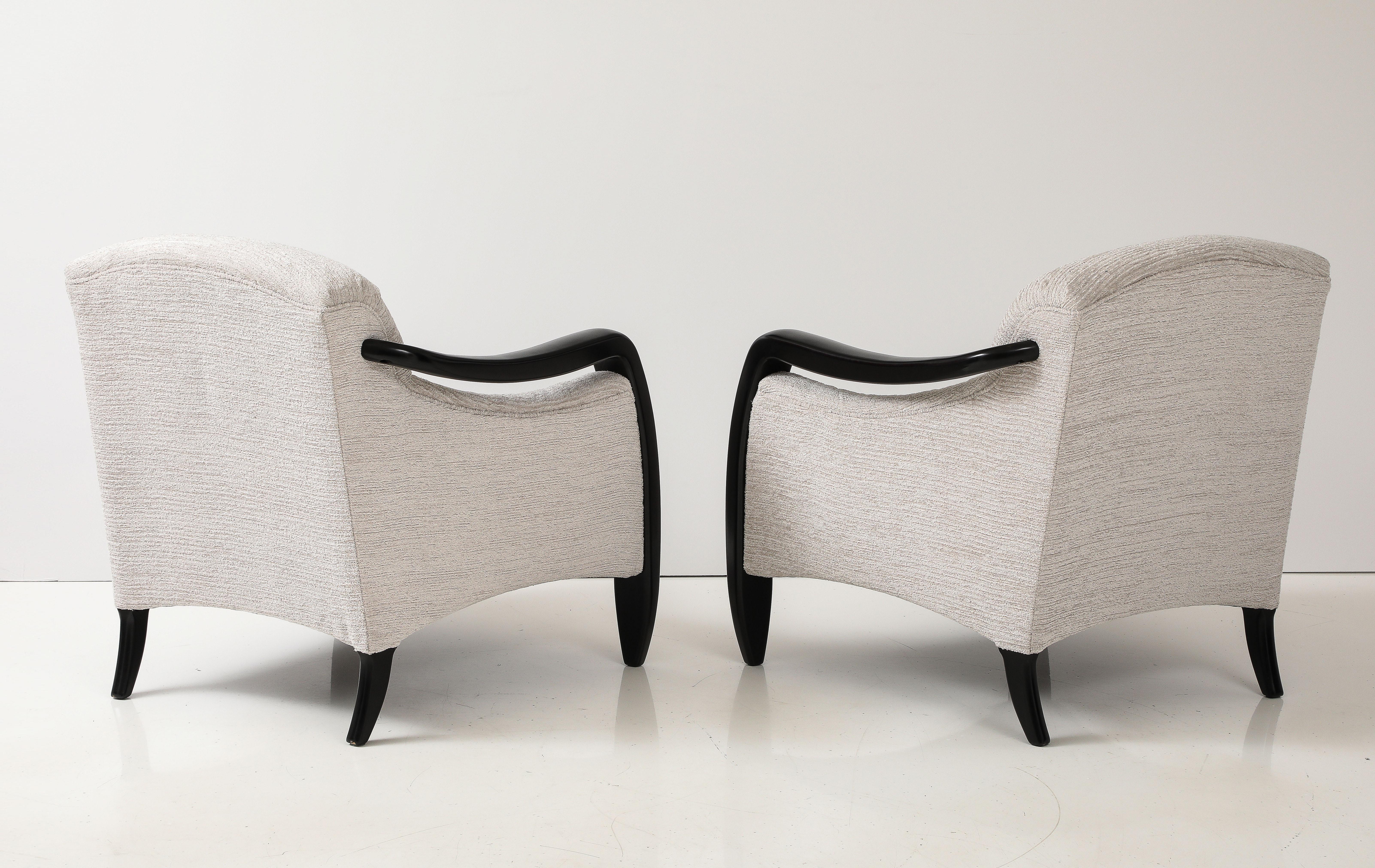 American 1980's Sculptural Modernist Black Lacquer Lounge Chairs