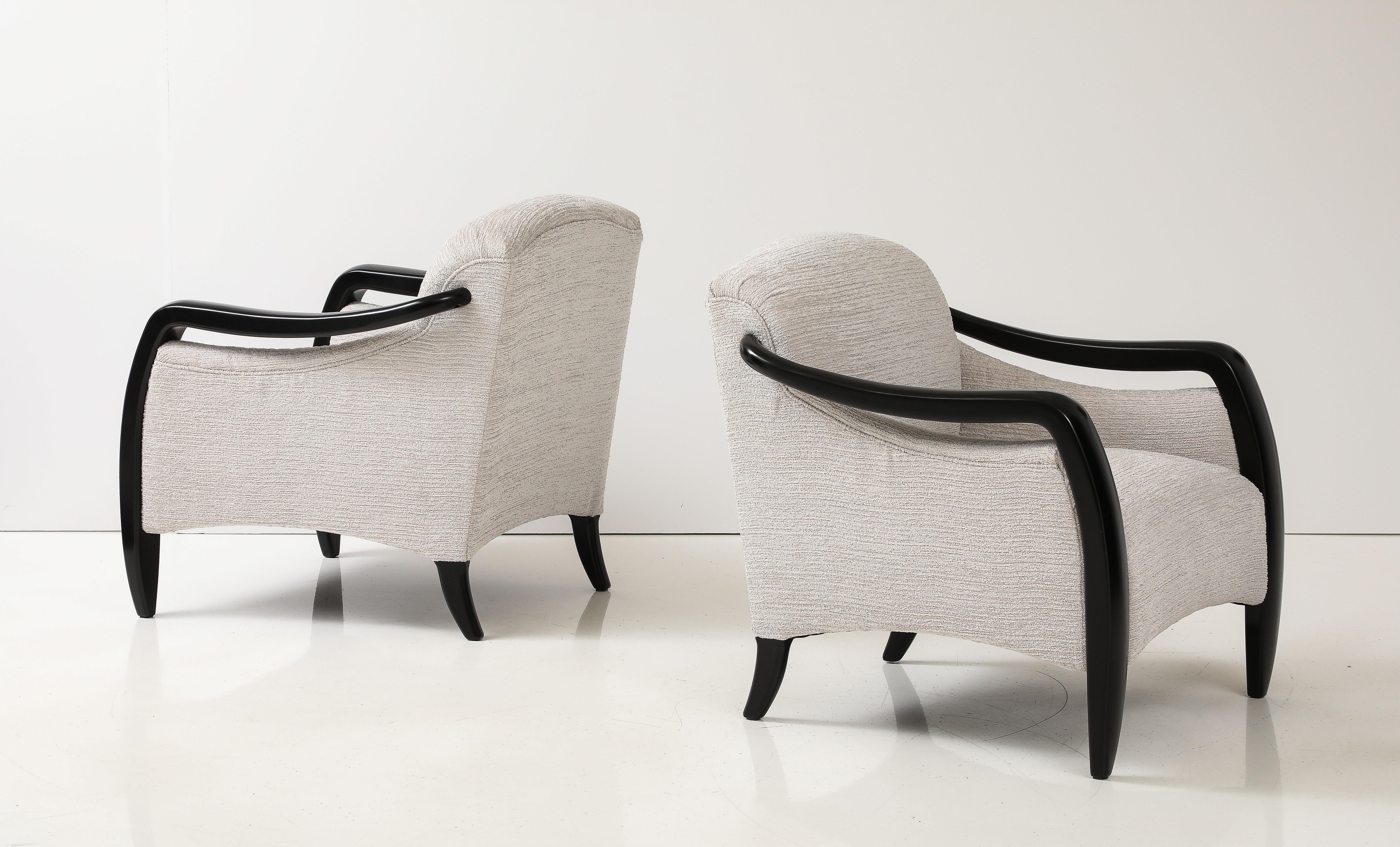1980's Sculptural Modernist Black Lacquer Lounge Chairs In Good Condition In New York, NY