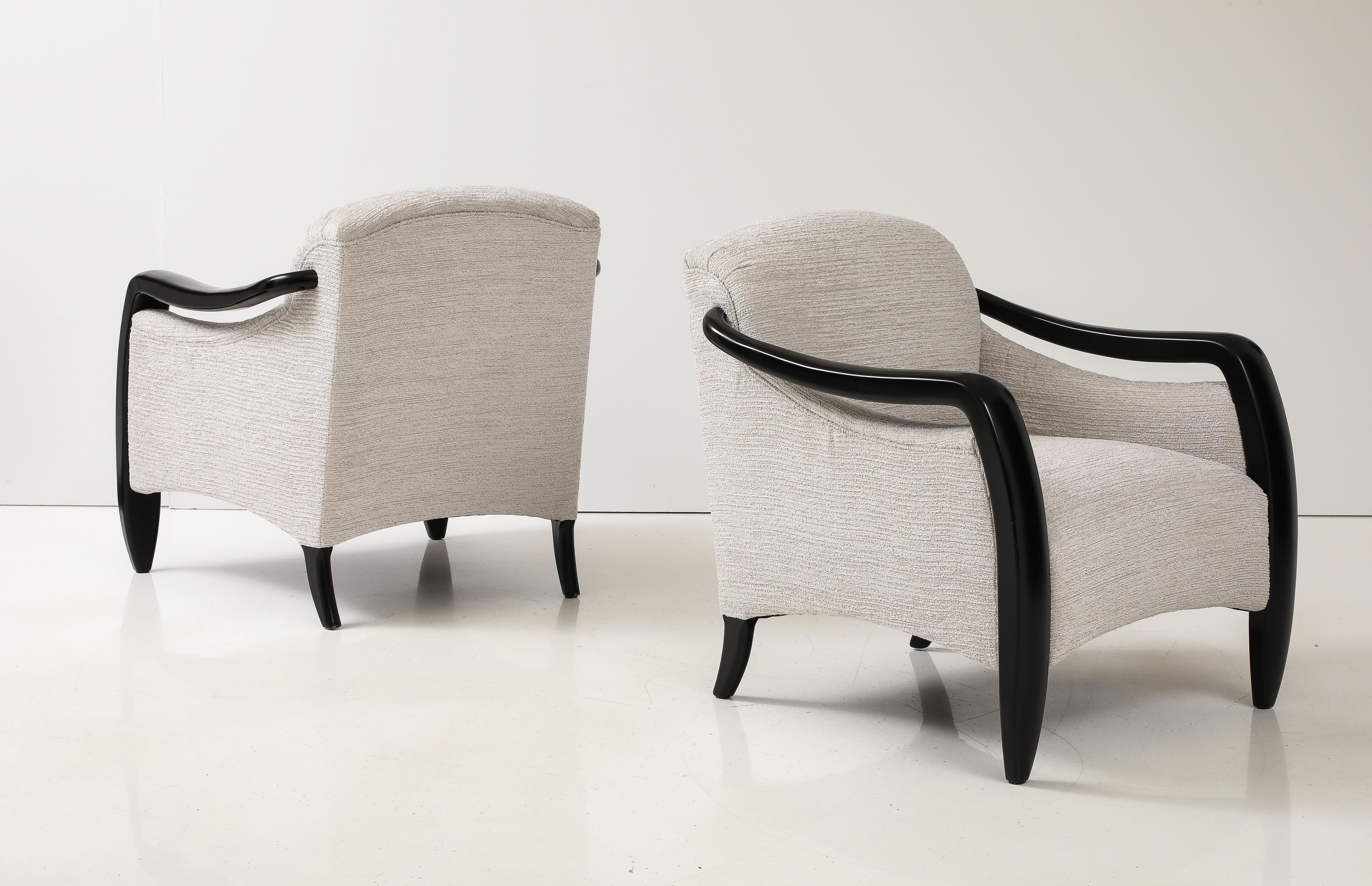 1980's Sculptural Modernist Black Lacquer Lounge Chairs 1