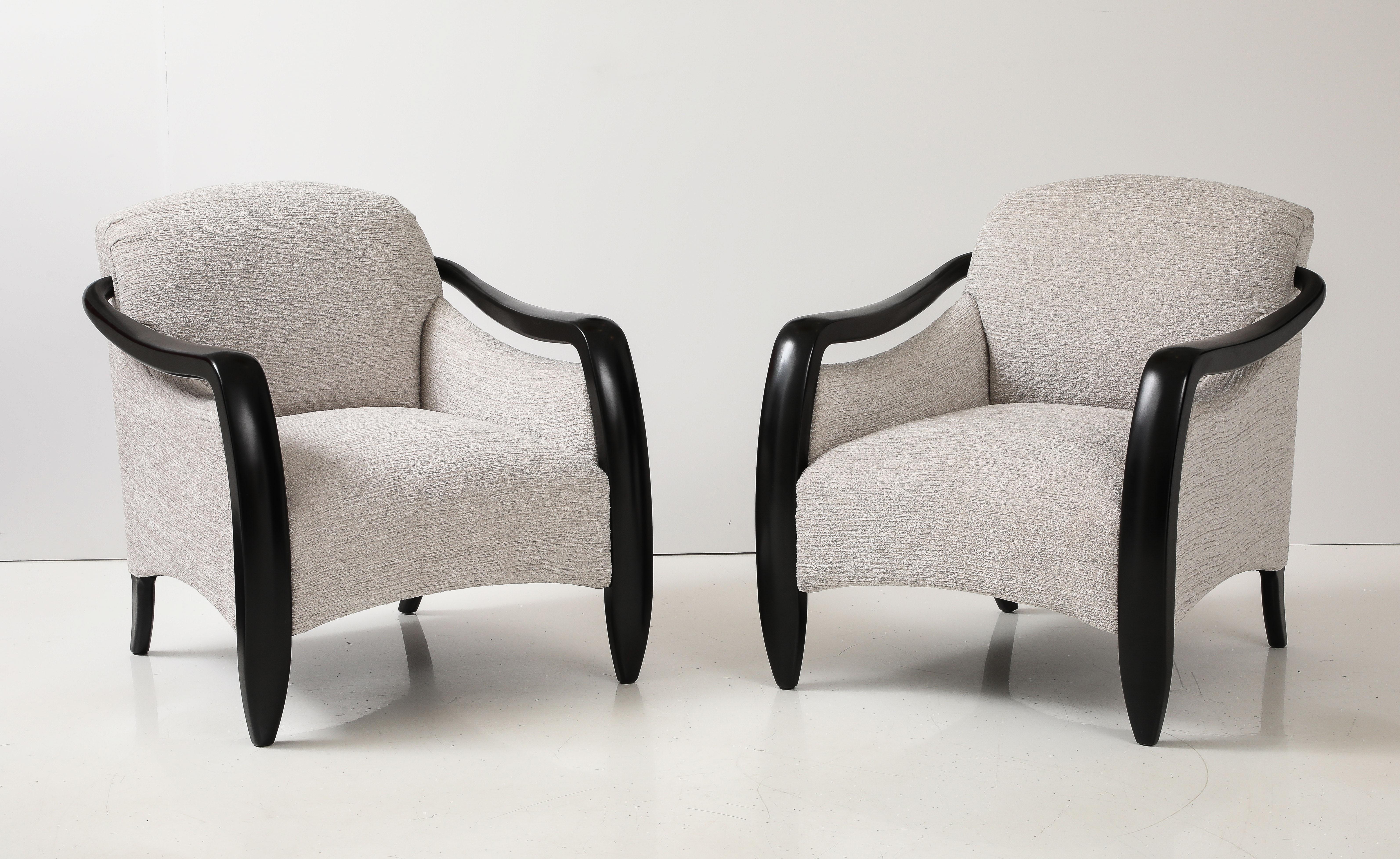 1980's Sculptural Modernist Black Lacquer Lounge Chairs 2