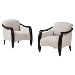 1980's Sculptural Modernist Black Lacquer Lounge Chairs