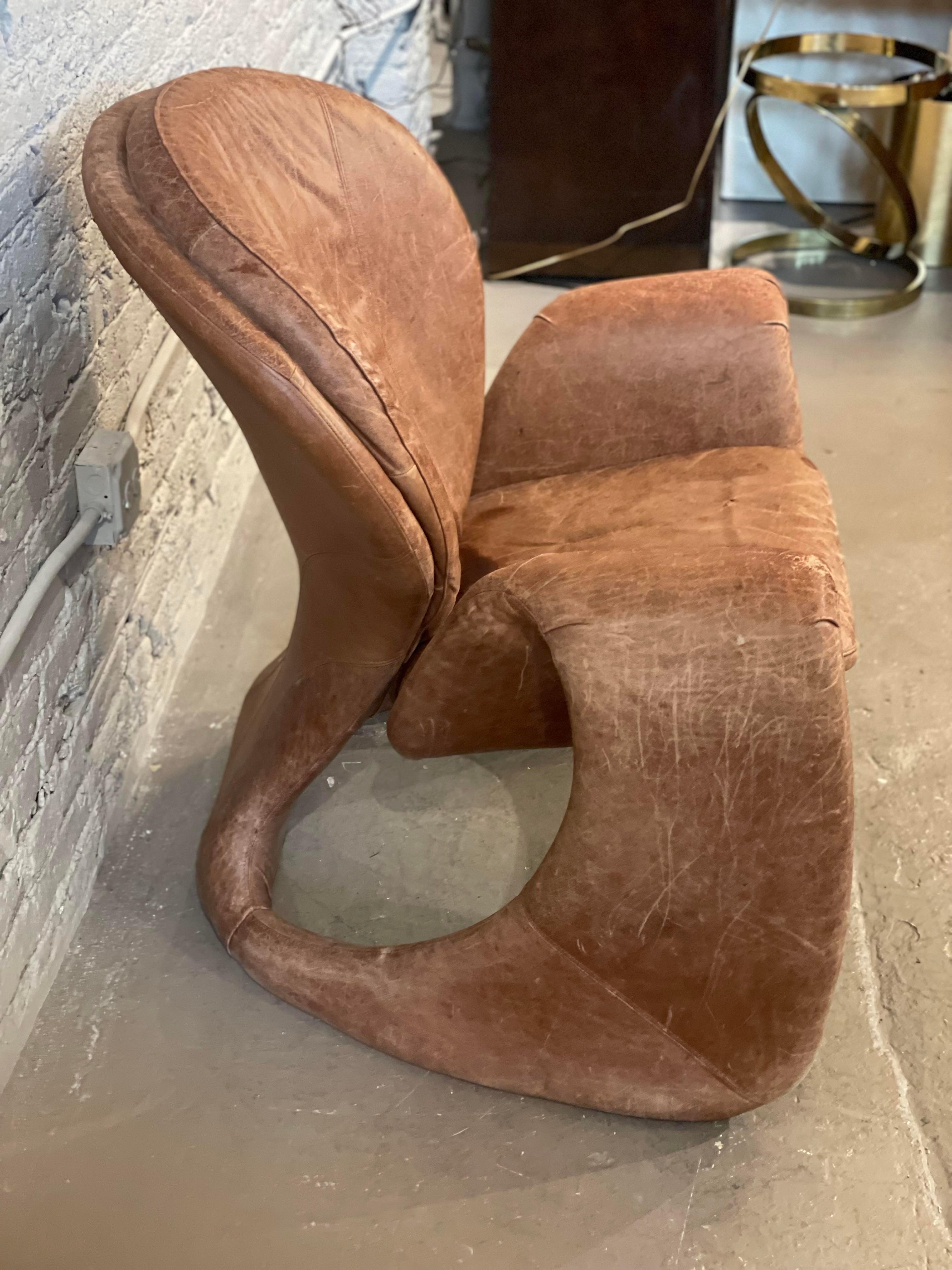 Late 20th Century 1980s Sculptural Postmodern Distressed Leather Chair