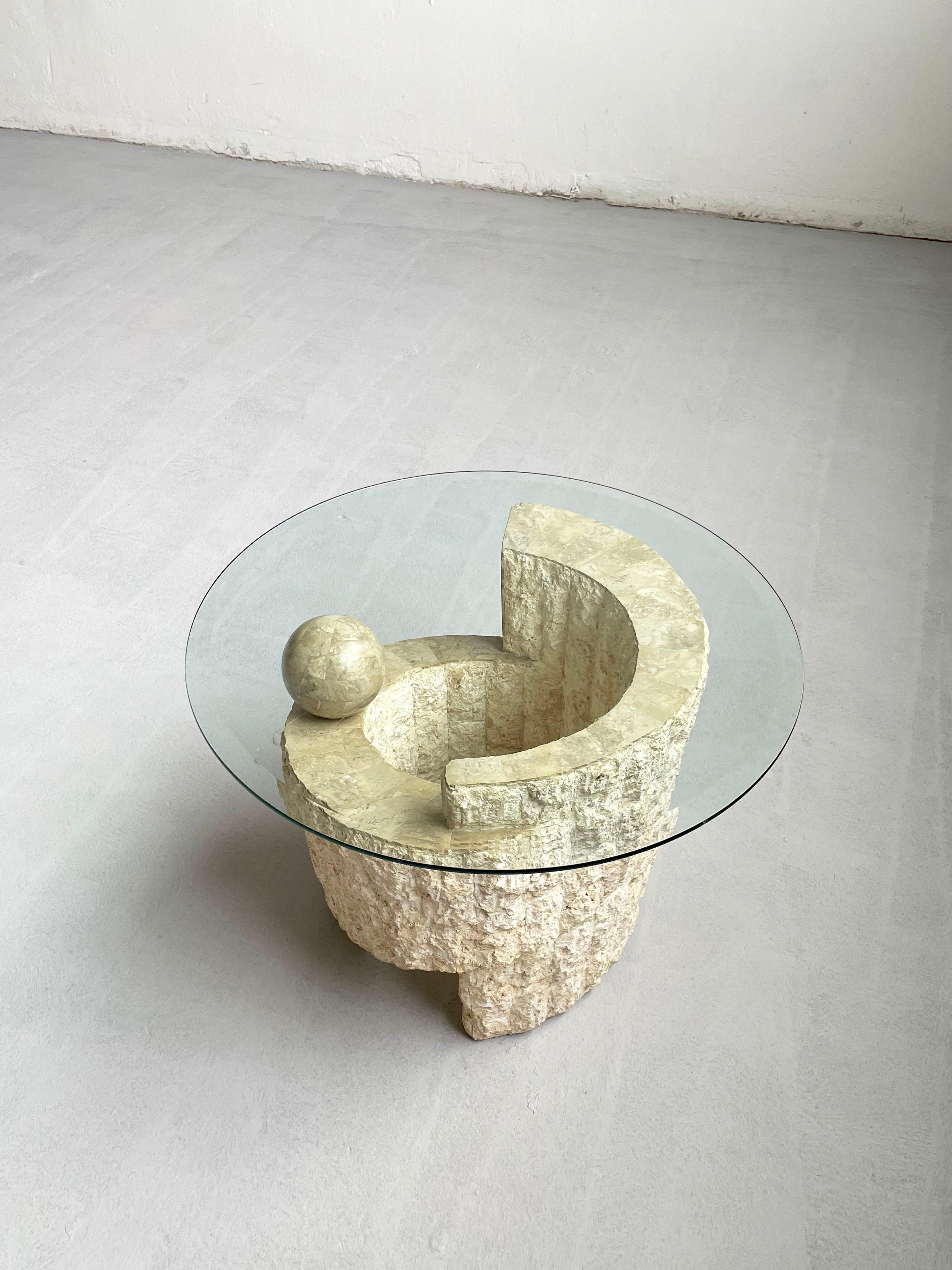 1980s Sculptural Postmodern Natural Mactan Stone Accent Table with Glass Top 2