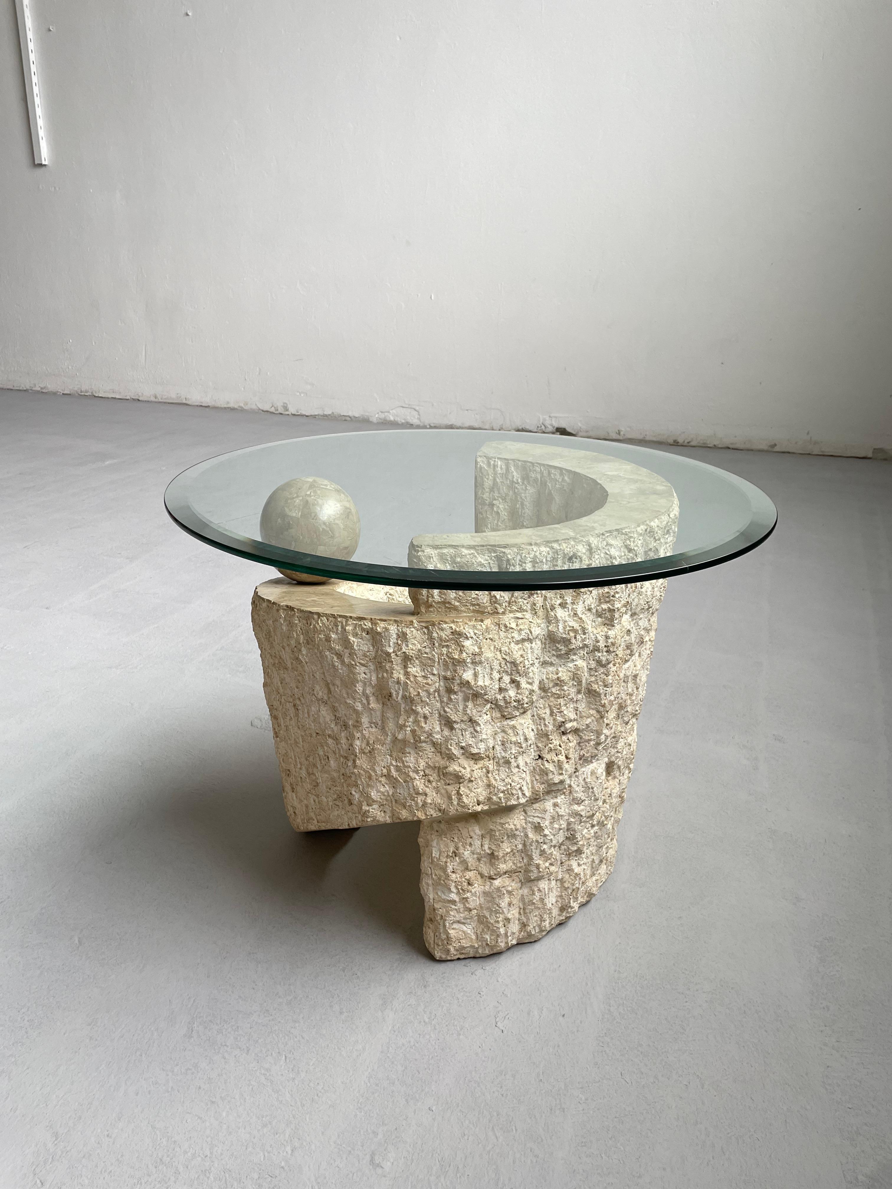 1980s Sculptural Postmodern Natural Mactan Stone Accent Table with Glass Top 3