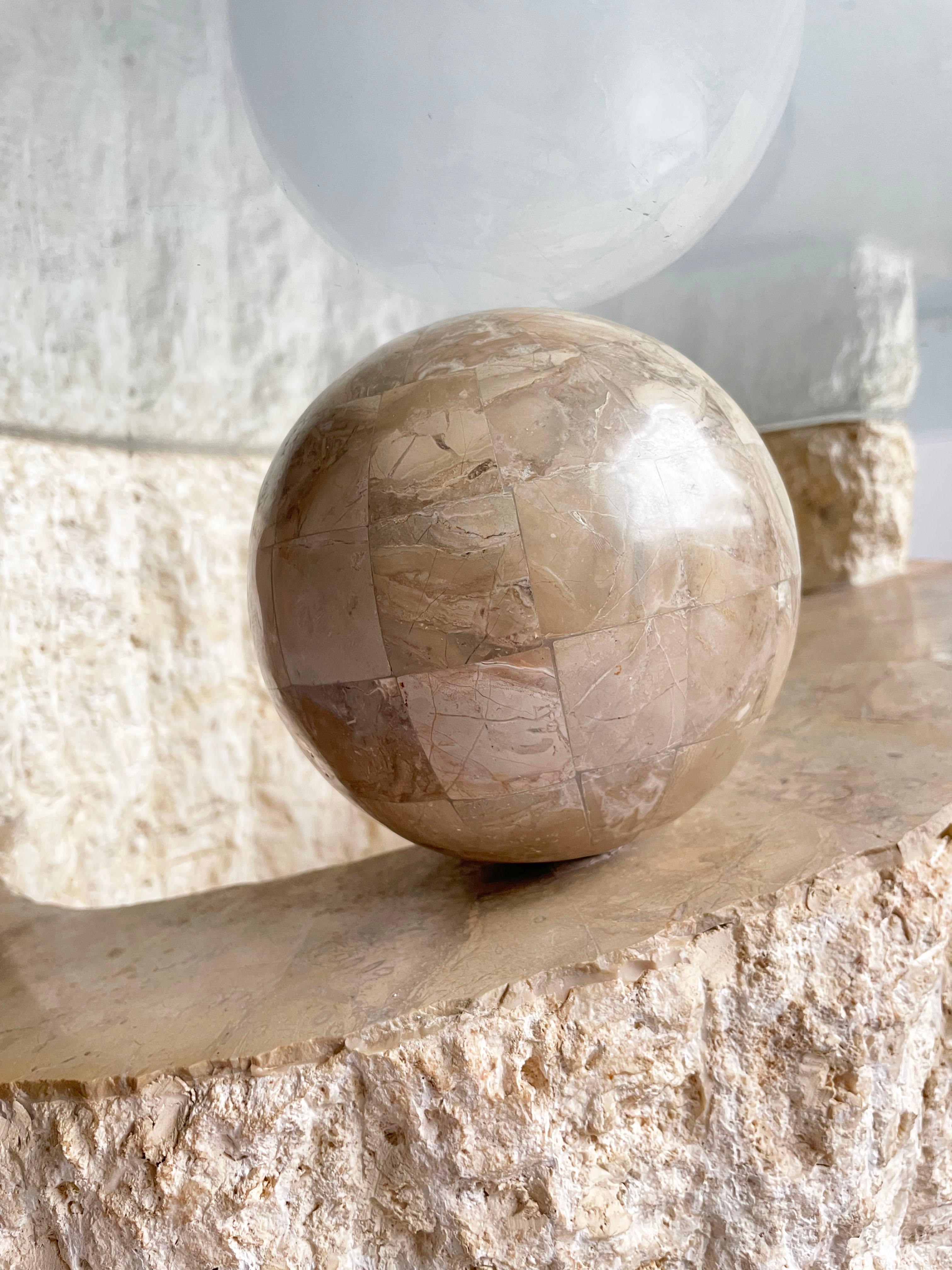 Beveled 1980s Sculptural Postmodern Natural Mactan Stone Accent Table with Glass Top