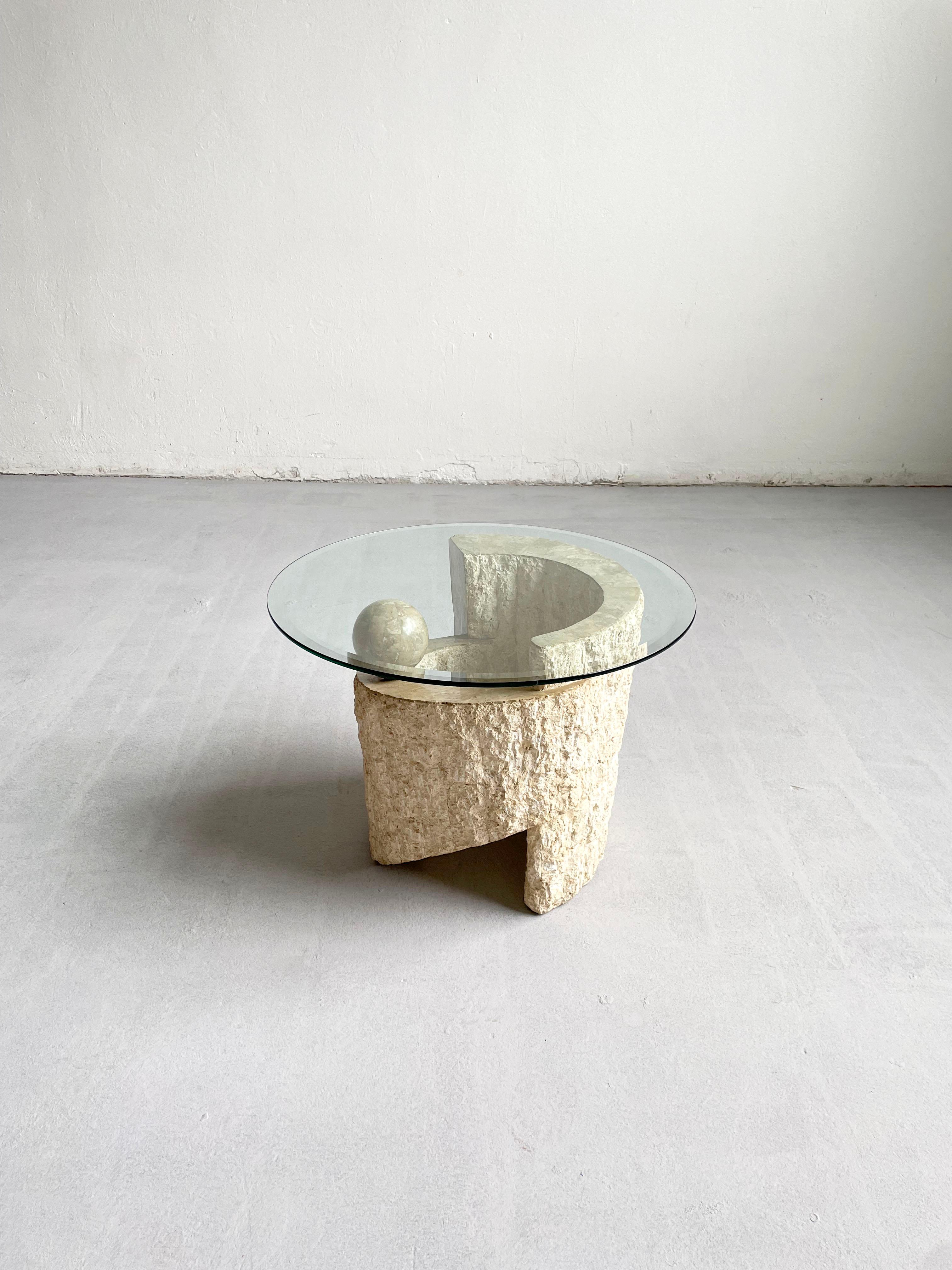 1980s Sculptural Postmodern Natural Mactan Stone Accent Table with Glass Top In Good Condition In Zagreb, HR