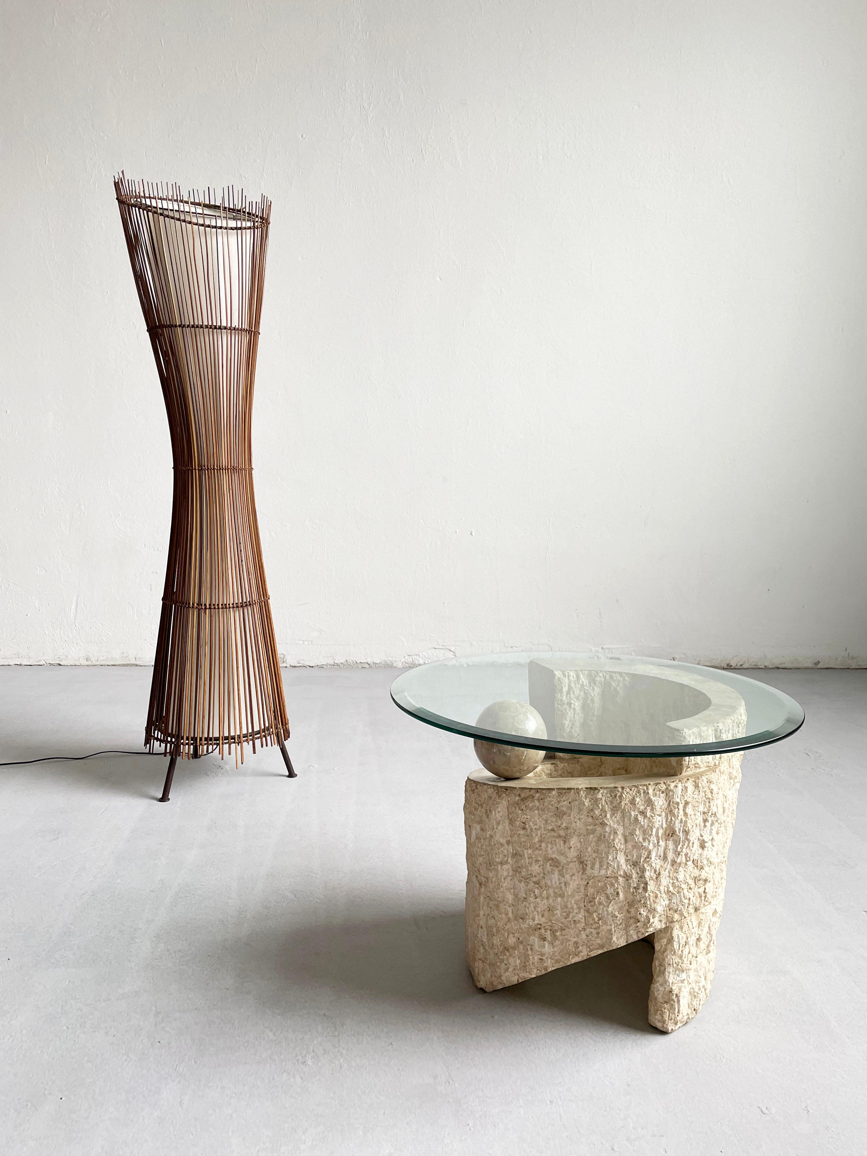 Late 20th Century 1980s Sculptural Postmodern Natural Mactan Stone Accent Table with Glass Top
