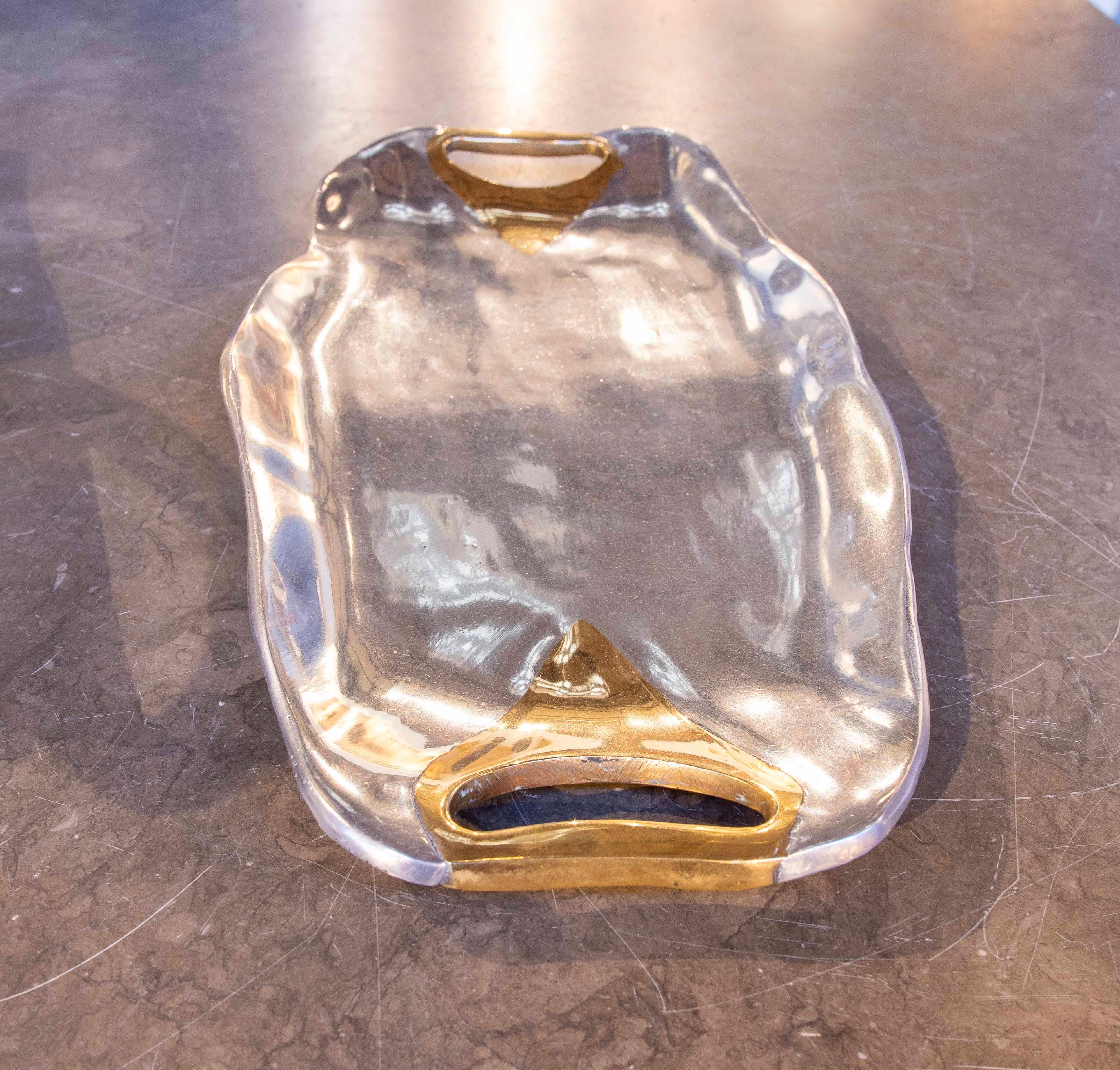 Spanish 1980s Sculptural Tray by David Marshall in Two-tone Bronze For Sale