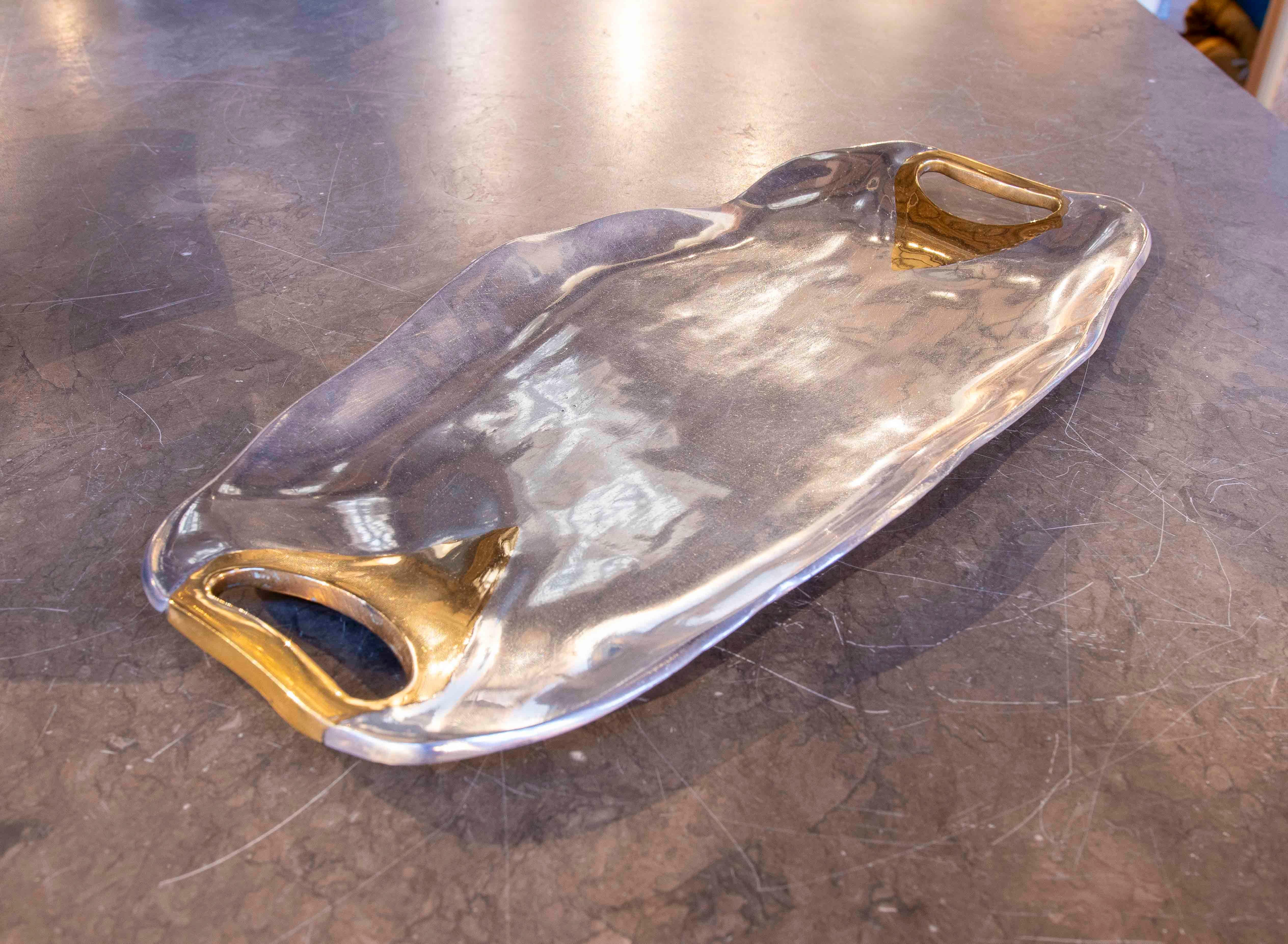 1980s Sculptural Tray by David Marshall in Two-tone Bronze In Good Condition For Sale In Marbella, ES