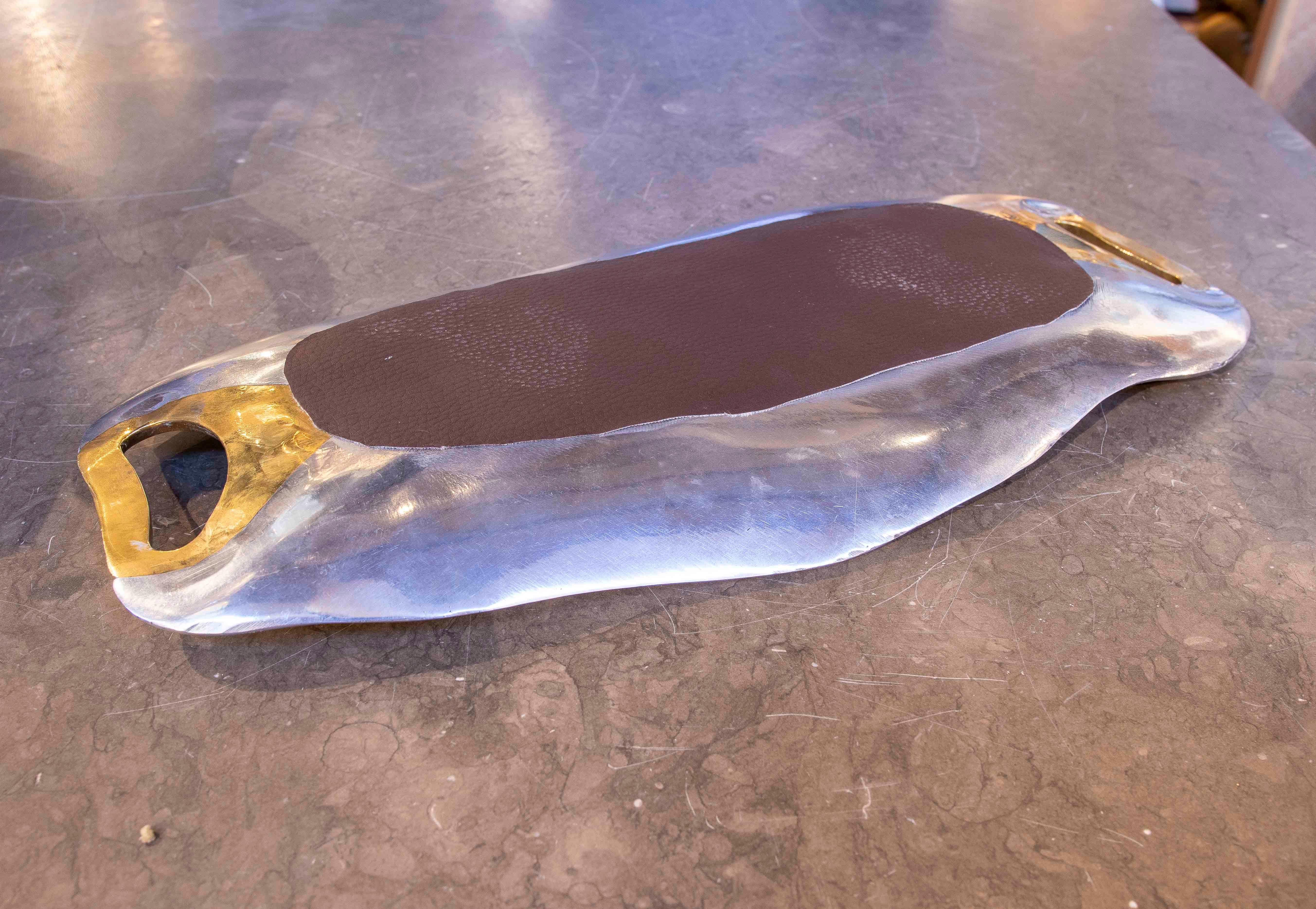 1980s Sculptural Tray by David Marshall in Two-tone Bronze For Sale 3