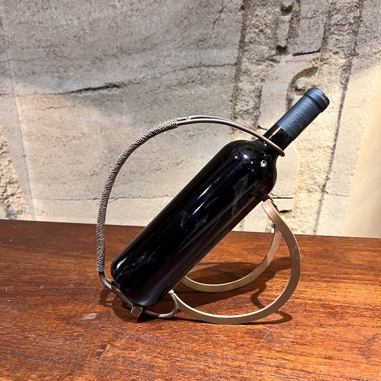  1960s French Art Deco Sculptural Wine Bottle Holder Woven Copper 2