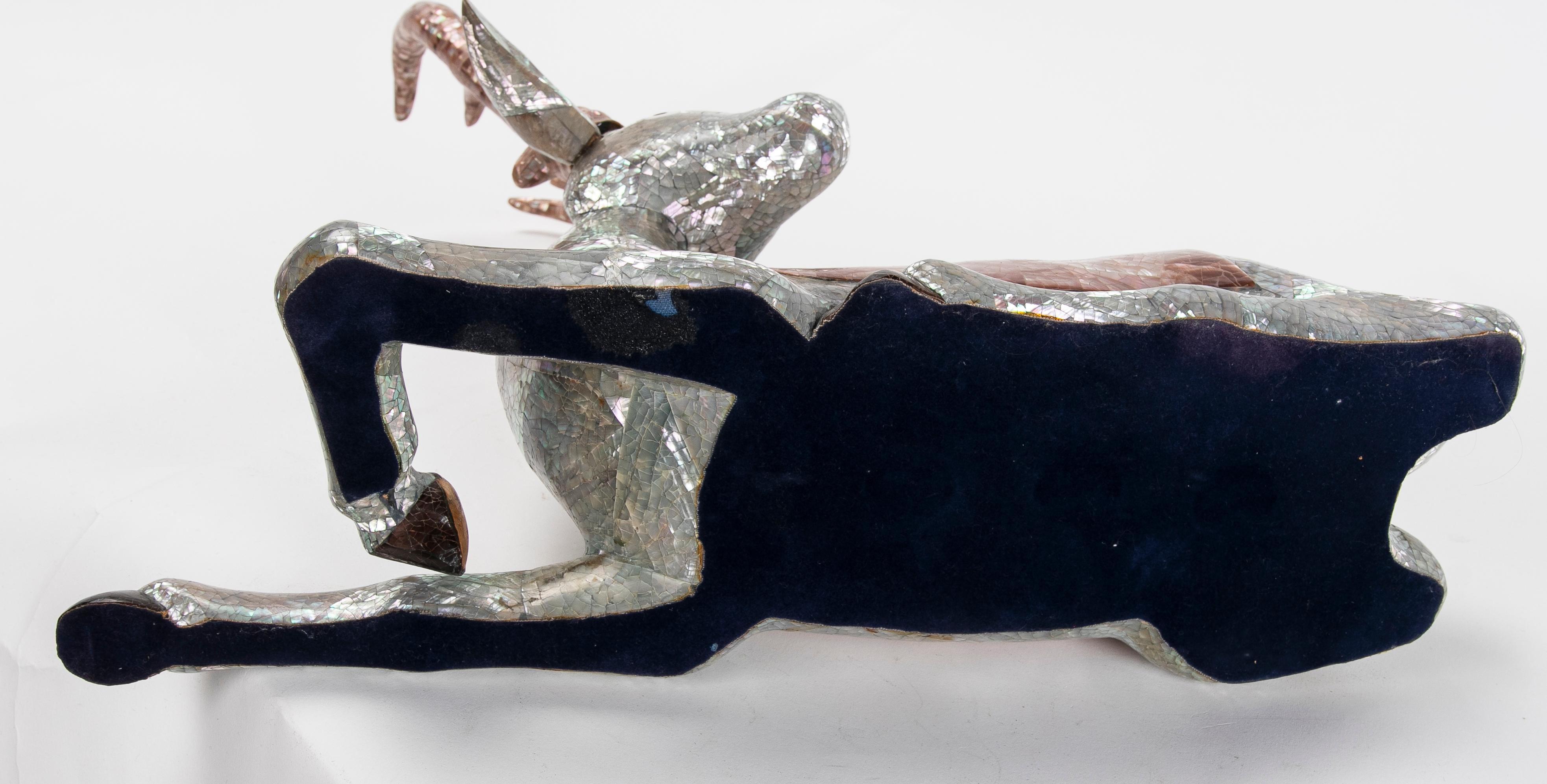 1980s Sculpture of a Deer Lying Down with Mother of Pearl Antlers For Sale 3
