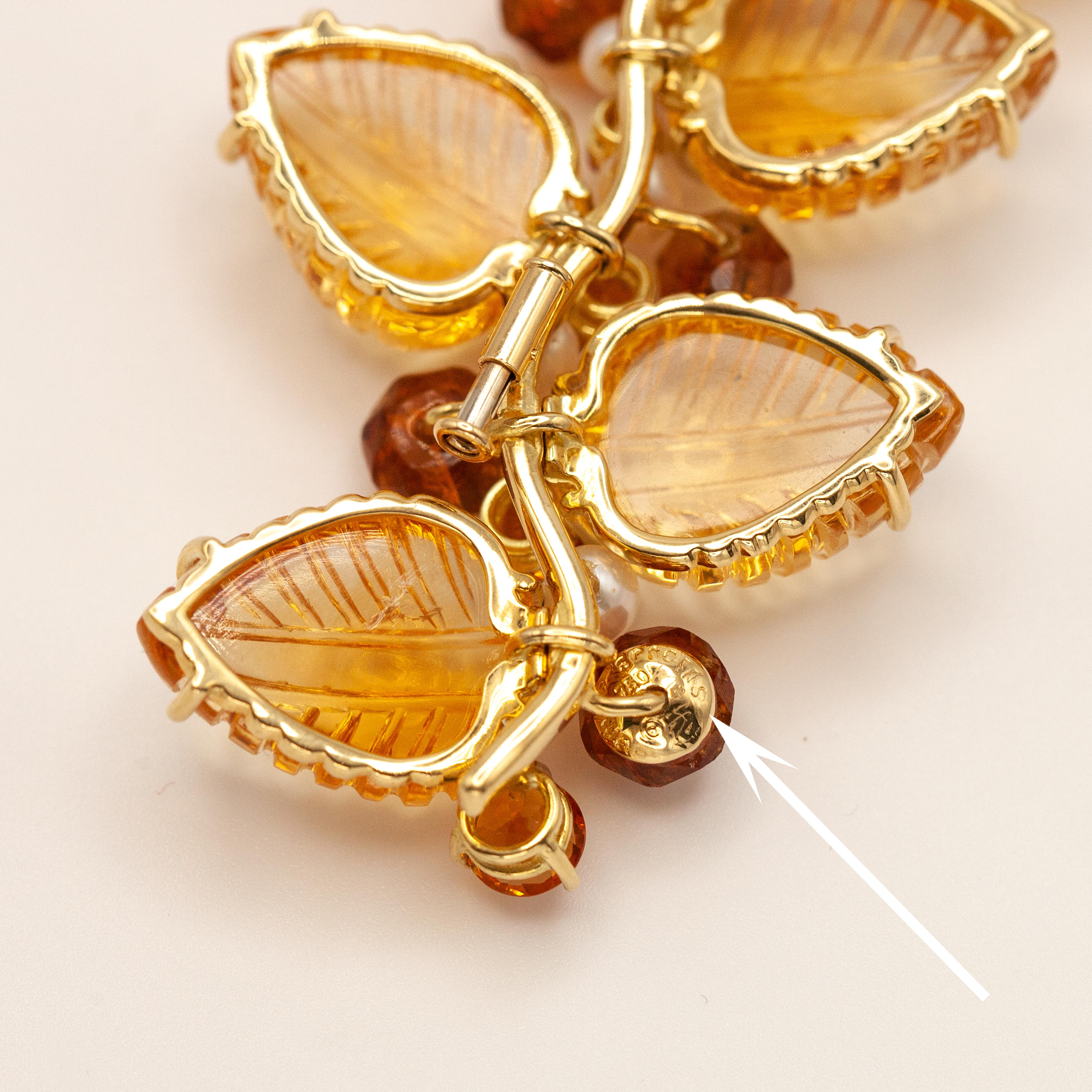 Seaman Schepps 18K Yellow Gold Diamond Citrine Leaf Brooch c. 1980s For Sale 2