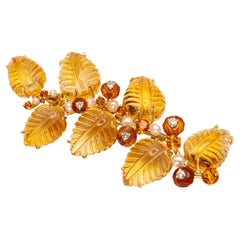 Broche Hoja Citrino Diamante Oro Amarillo 18K Seaman Schepps Años 80